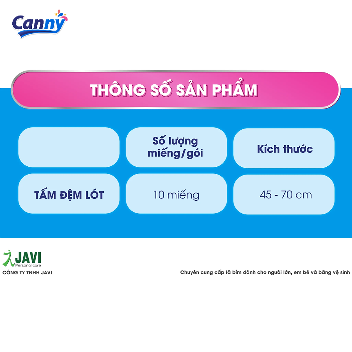 Tấm Đệm Lót Người Lớn CANNY Siêu Mềm Mại, Siêu Thấm, Kháng Khuẩn (10 miếng/gói)