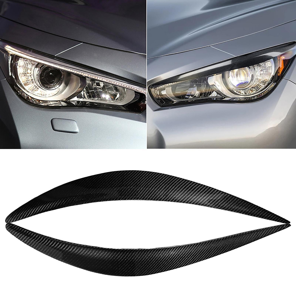 Carbon Fiber Headlight Eyelid Trim Cover Headlamp Eyebrow Trim Cover Fit for Q50 Replace