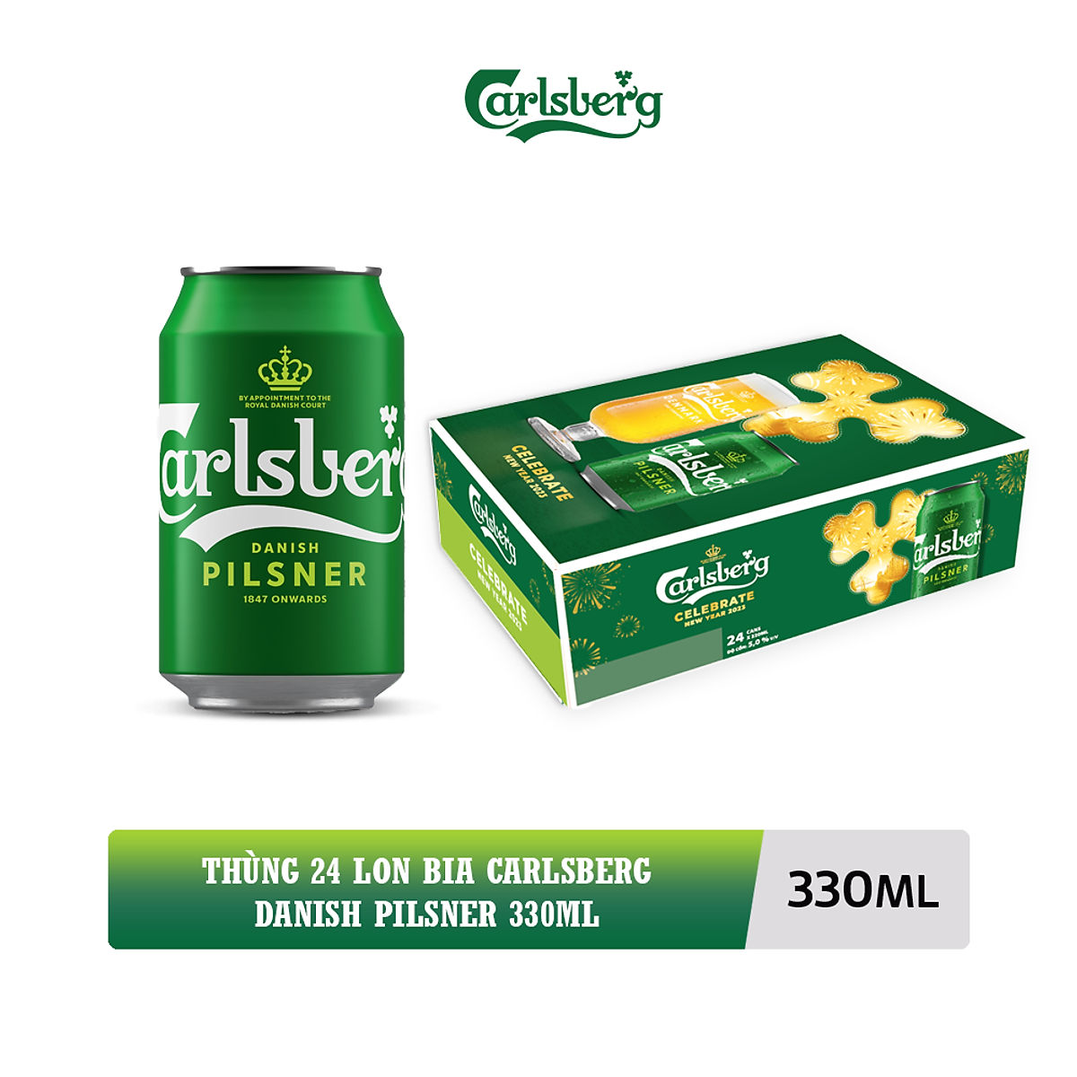 Thùng 24 lon bia Carlsberg Danish Pilsner 330ml - Nước hoa quả lên men