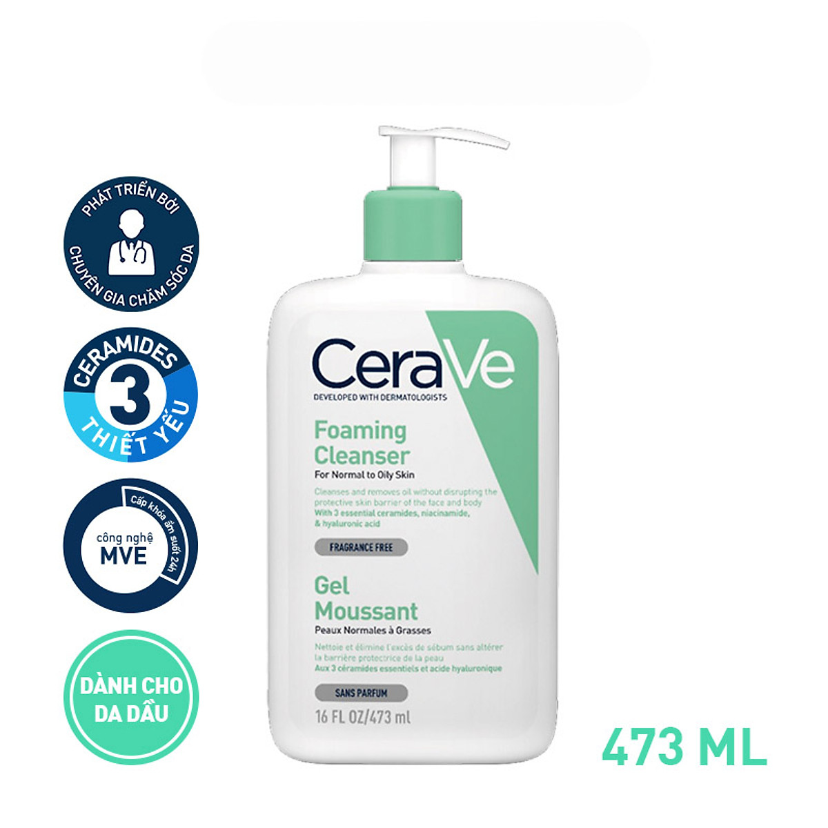 Sữa rửa mặt giúp làm sạch sâu dành cho da dầu CeraVe Foaming Cleanser