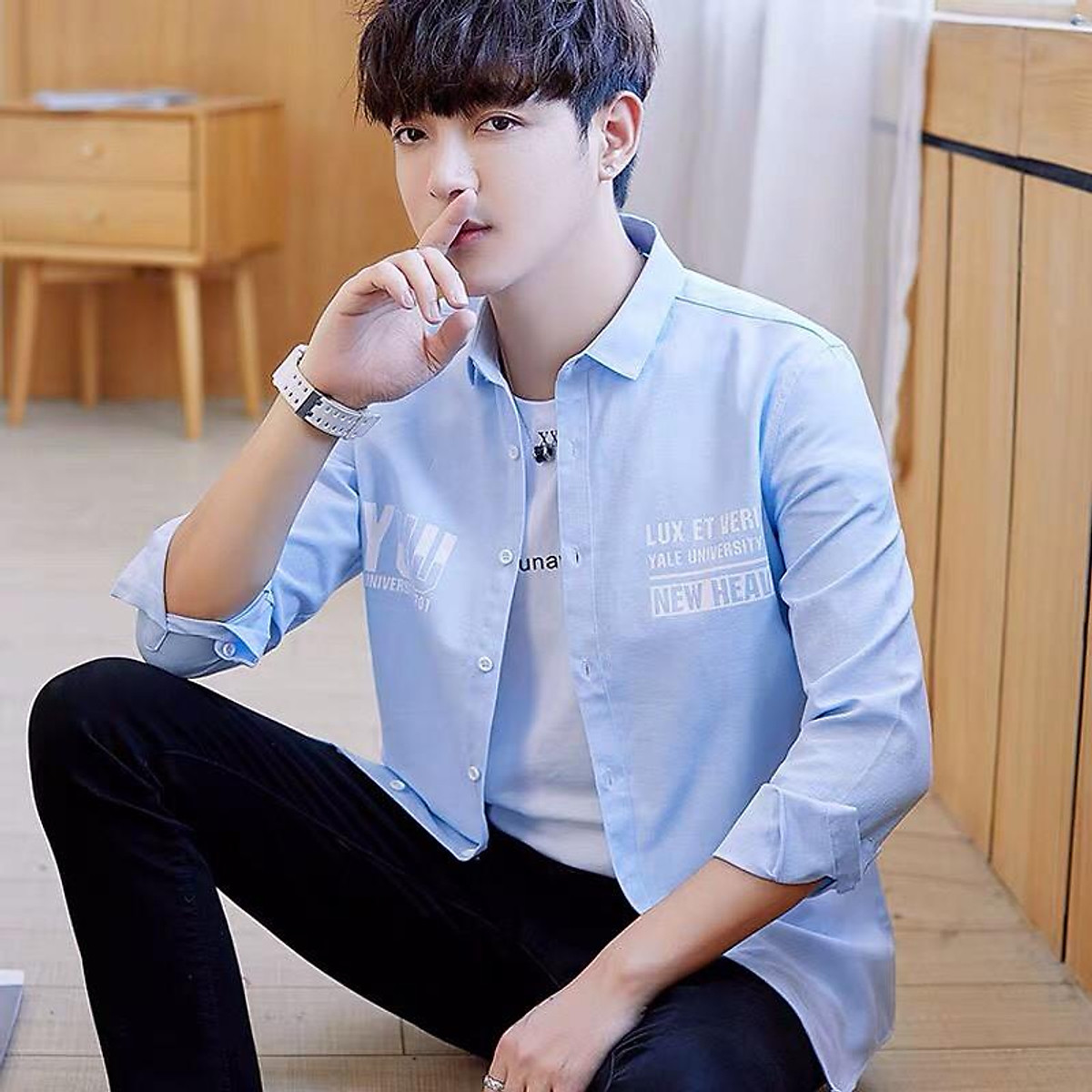 Mua ÁO SƠMI DÀI TAY NAM IN CHỮ CÁ TÍNH CUỐN HÚT PHONG CÁCH HÀN SÀNH ĐIỆU XMB777 - XANH - M tại GOLDEN DREAM Mua Áo Sơmi Dài Tay Nam In Chữ Cá Tính Cuốn Hút Phong Cách Hàn Sành Điệu Xmb777 - Xanh - M Tại Golden Dream