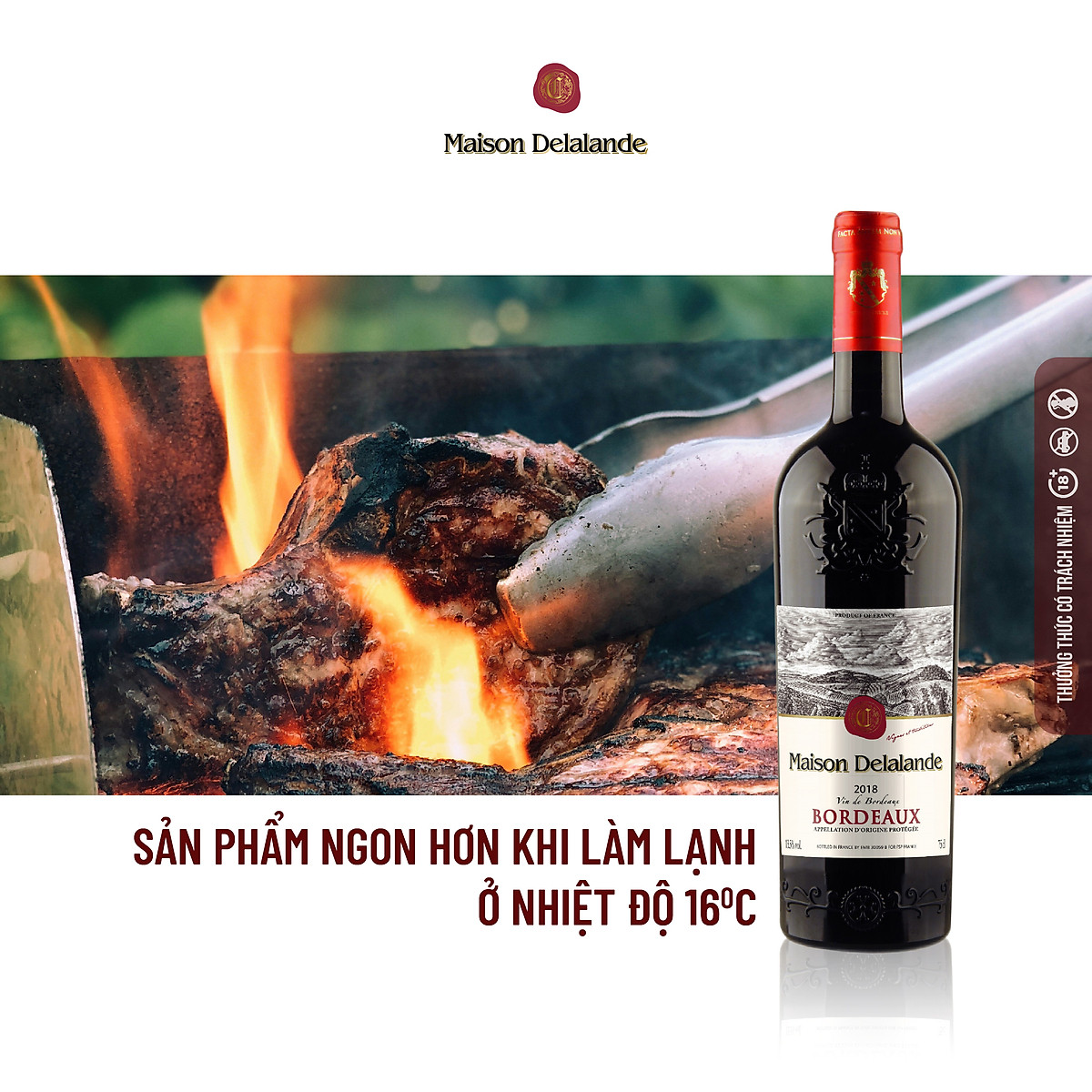 {Freeship 50K} Rượu Vang Đỏ Maison Delalande Vin De Bordeaux Appellation D'Origine Protégée 2018. Nồng Độ 13.5%. [Không hộp]