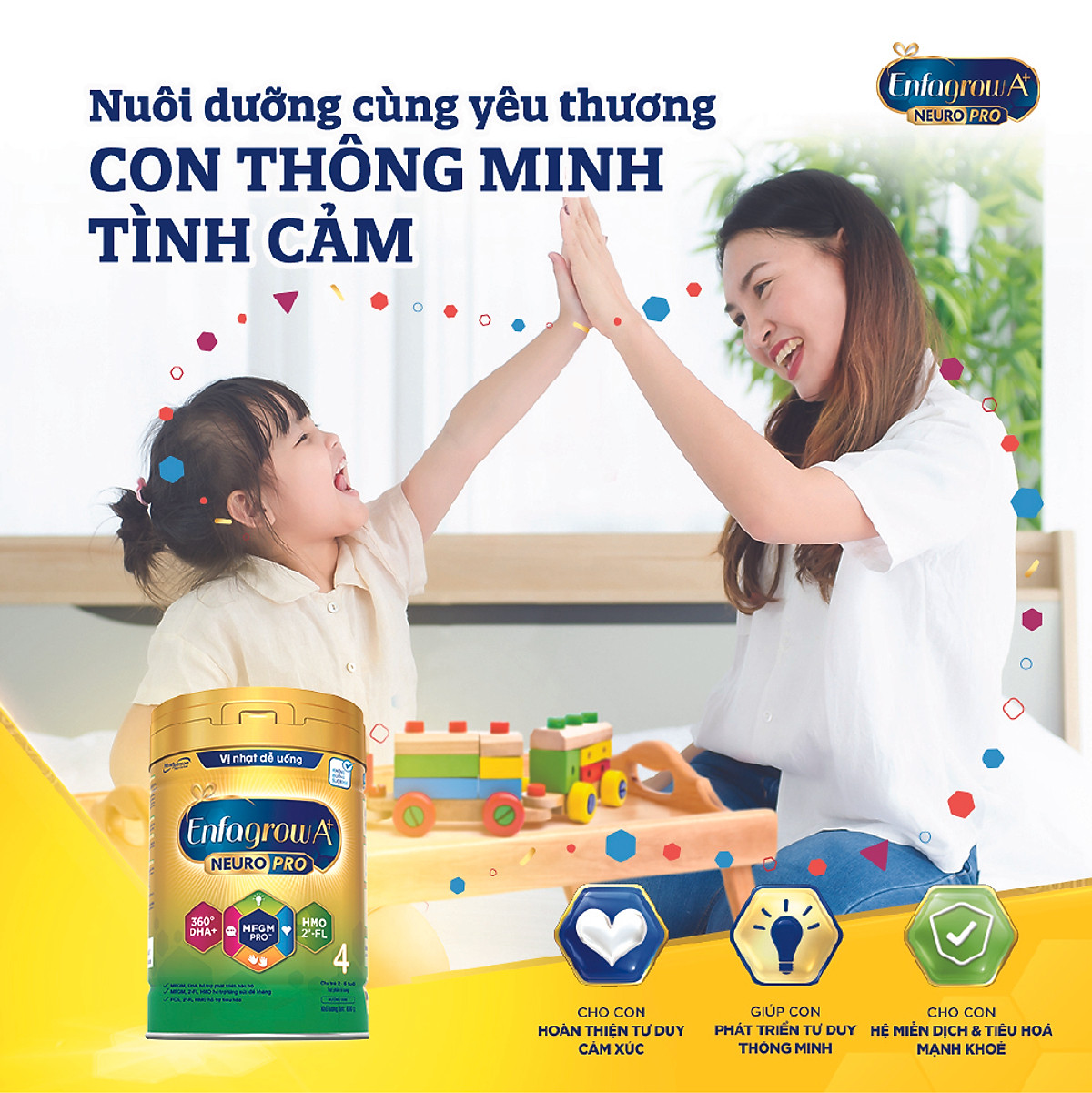 Sữa bột Enfagrow A+ NeuroPro 4 với 2’-FL HMO cho trẻ từ 2 – 6 tuổi – 830g tặng Khẩu Trang Trẻ Em Unicharm 3D Mask Kid ( 3 miếng/gói)