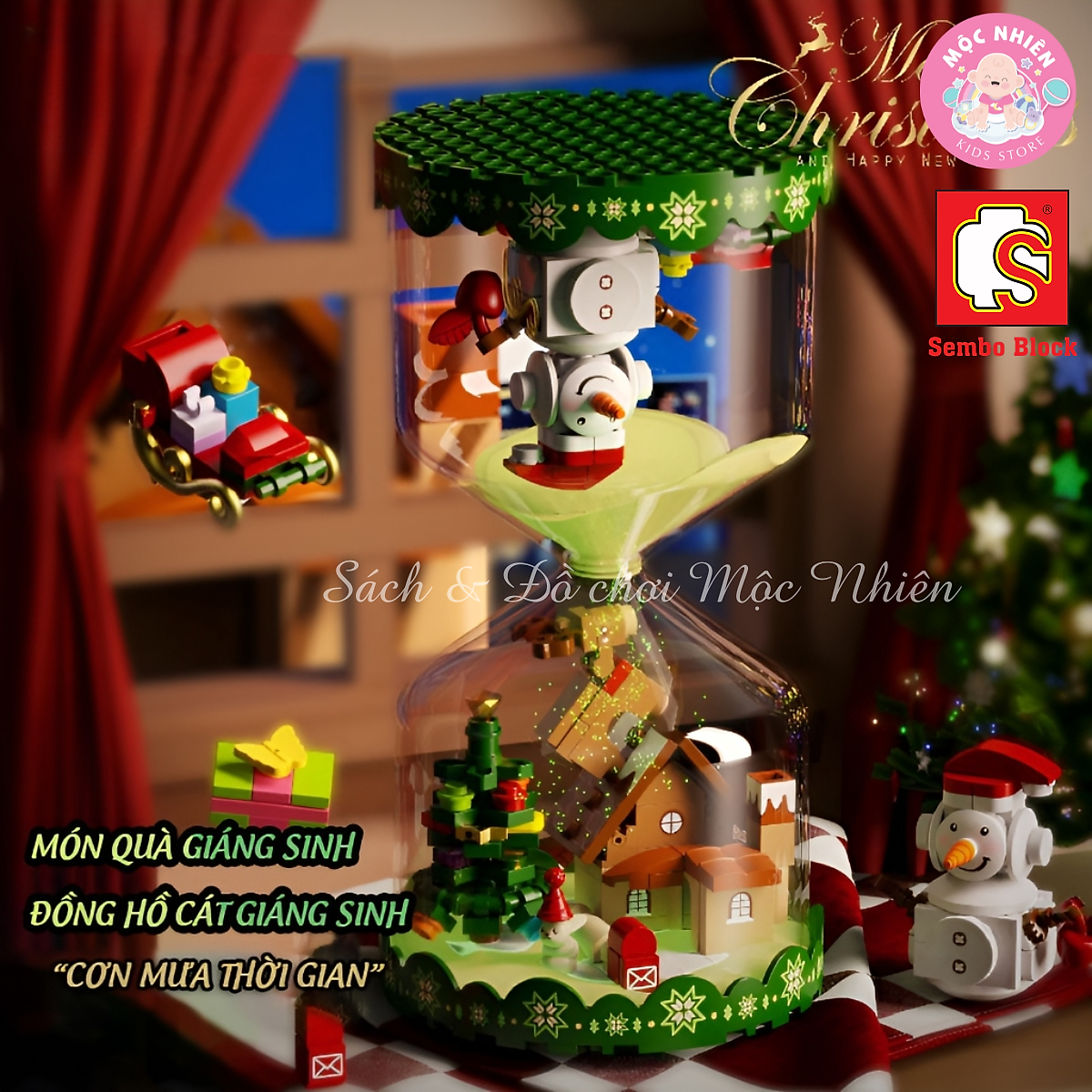 Đồ Chơi Lắp Ráp Xếp Hình Mô Hình Đồng Hồ Cát Giáng Sinh Hình Ngôi Nhà, Người Tuyết Noel 2023 - Sembo Block 280 mảnh ghép