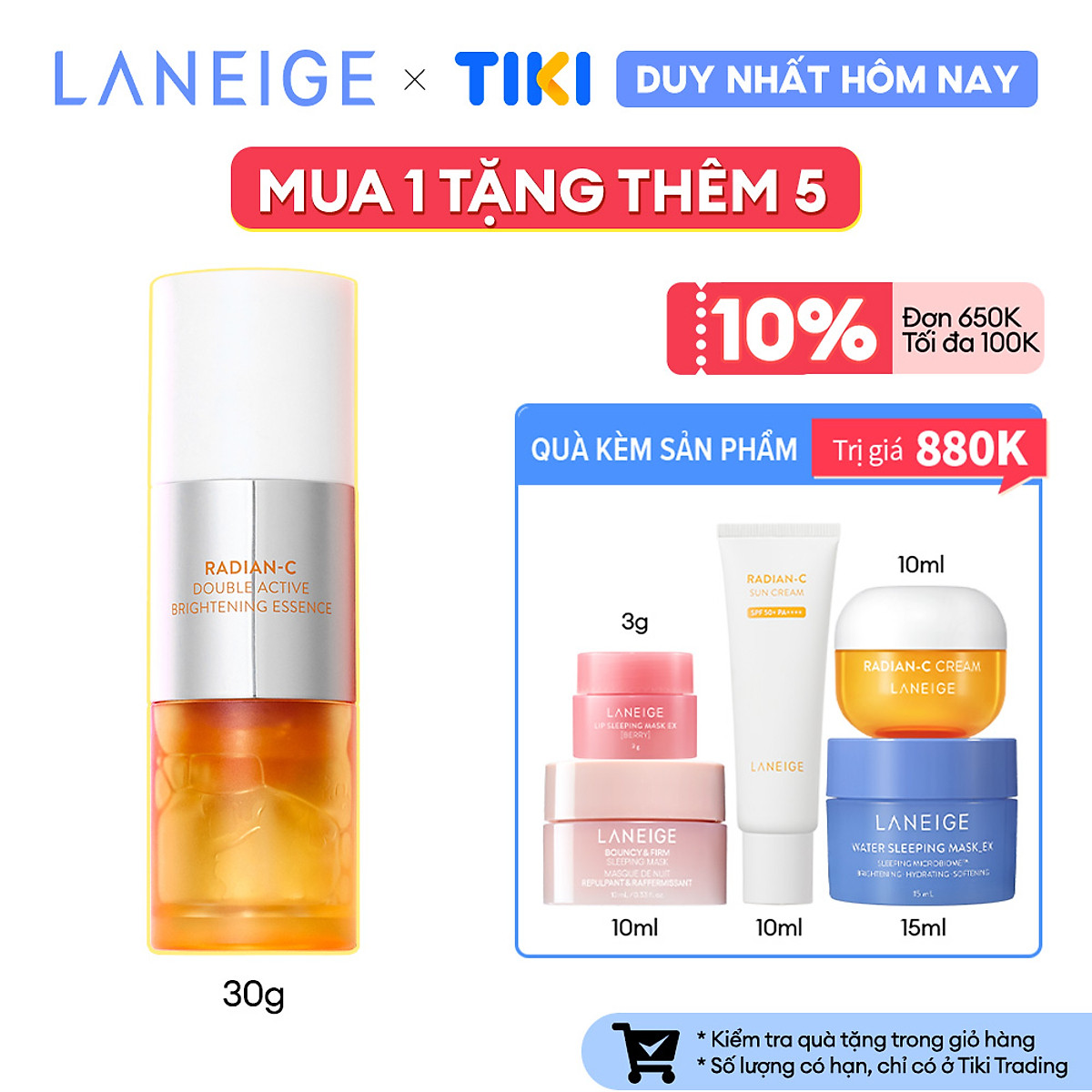 Tinh Chất Phục Hồi và Dưỡng Sáng Da Chuyên Sâu Laneige Radian-C Double Active Brightening Essence 30G