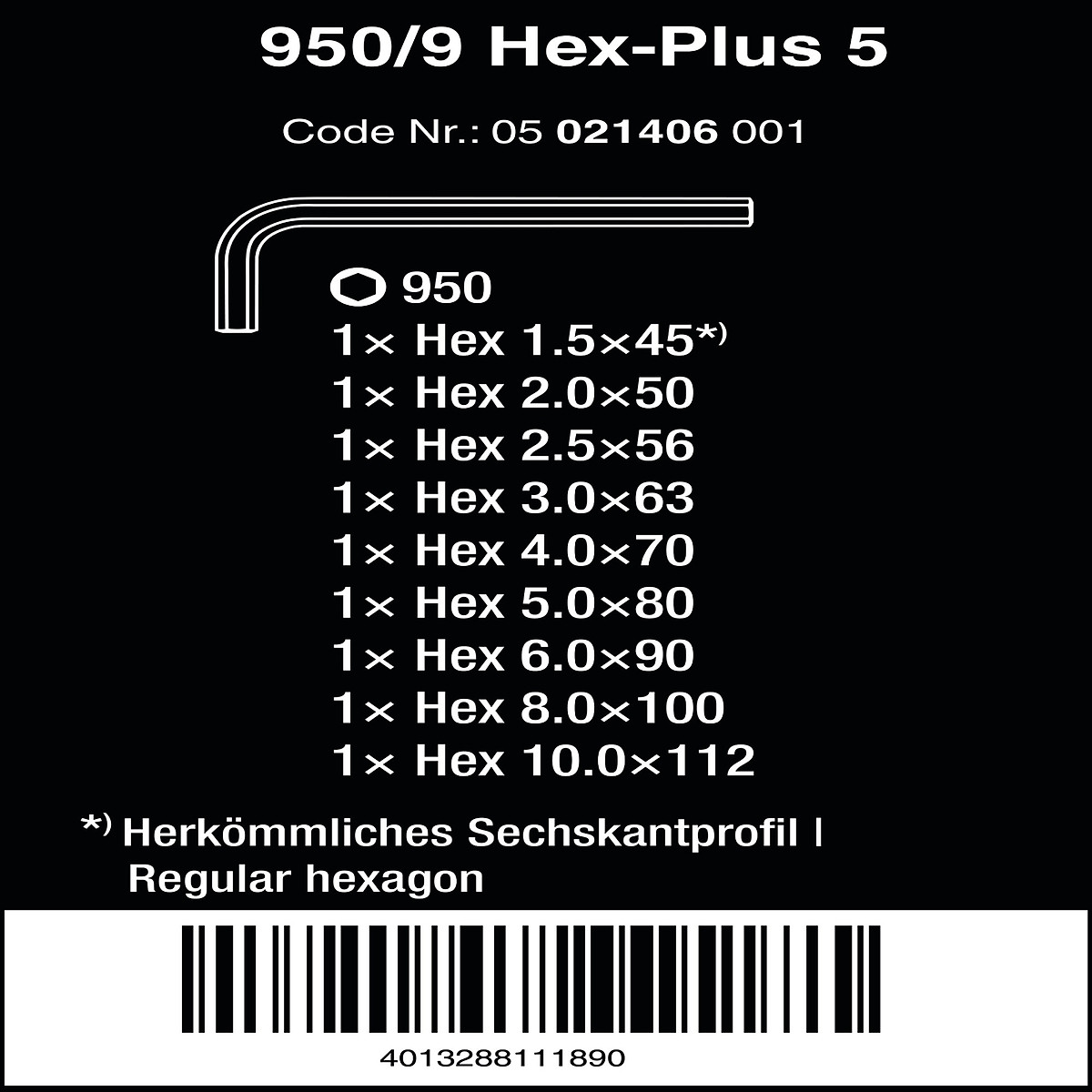 Hình ảnh Bộ khóa lục giác ngắn 9 cái 950/9 Hex-Plus 5 L-key set, metric, chrome-plated Wera 05021406001 #3