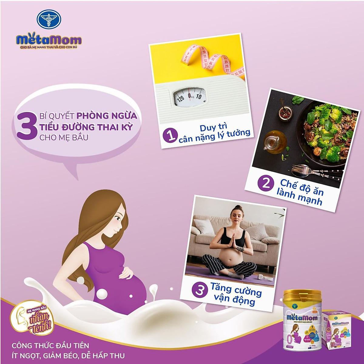 Sữa bột MetaMom 3 hương vị dành cho phụ nữ mang thai và cho con bú (900gr)