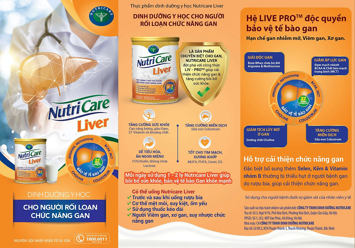 Sữa bột Nutricare Liver dinh dưỡng y học cho người rối loạn chức năng gan (400g)