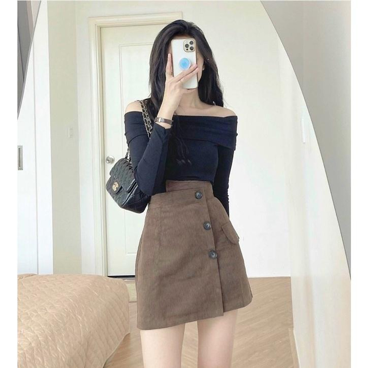 Mua Chân Váy Chữ A Đính Nút Kèm Dây Eo Màu Nâu  SVTTC2950  Tiki