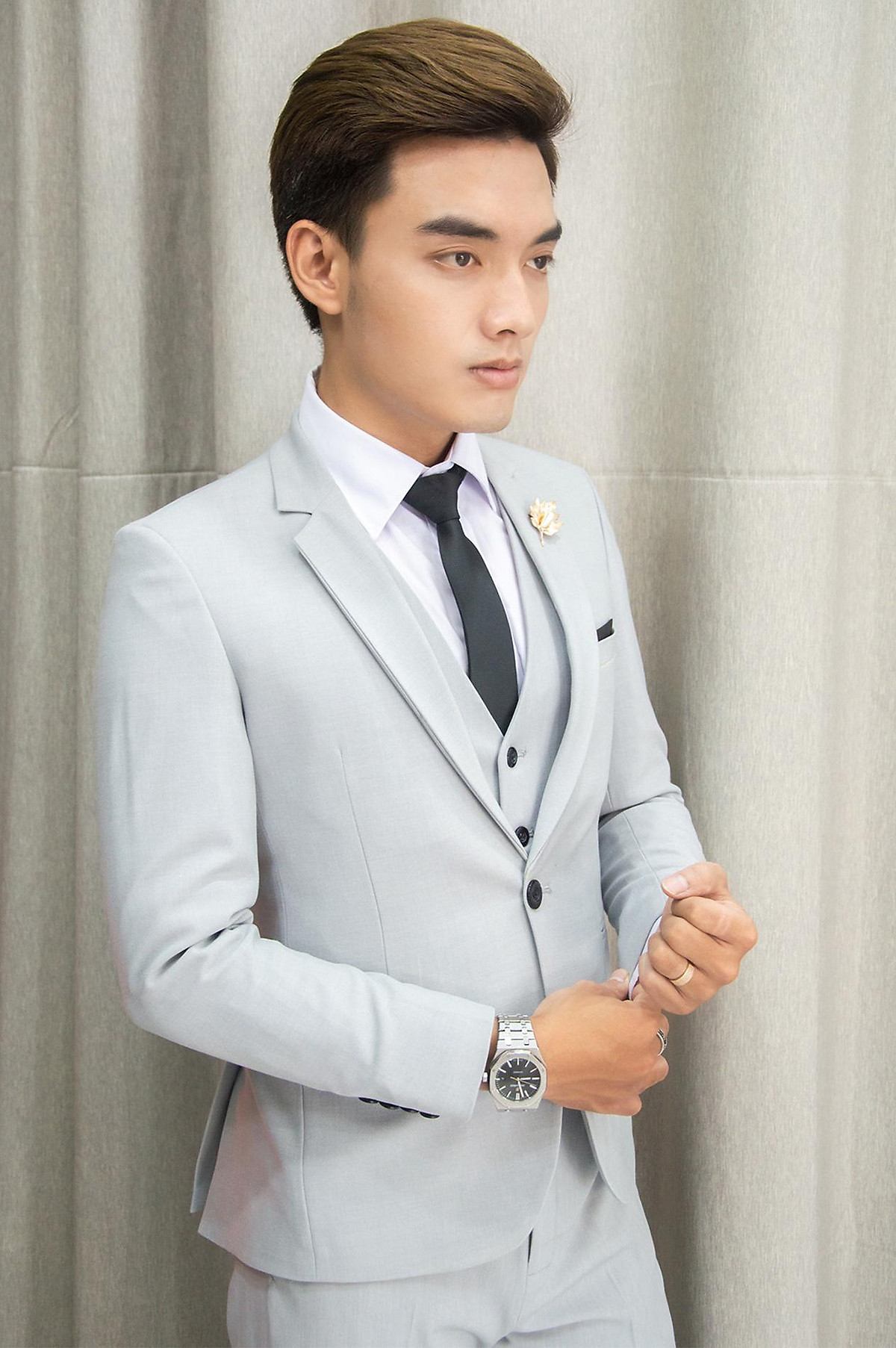 Bộ vest Nam Hàn Quốc màu ghi xám  Bộ suit nam trẻ trung dáng ôm chất vải  sịn  Lazadavn