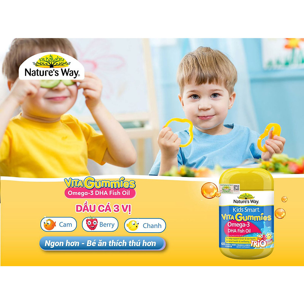 Nature's Way Kids Smart Vita Gummies Omega-3 DHA Fish Oil - Bổ sung Omega-3 (DHA, EPA) cho trẻ (60 viên/ Lọ)