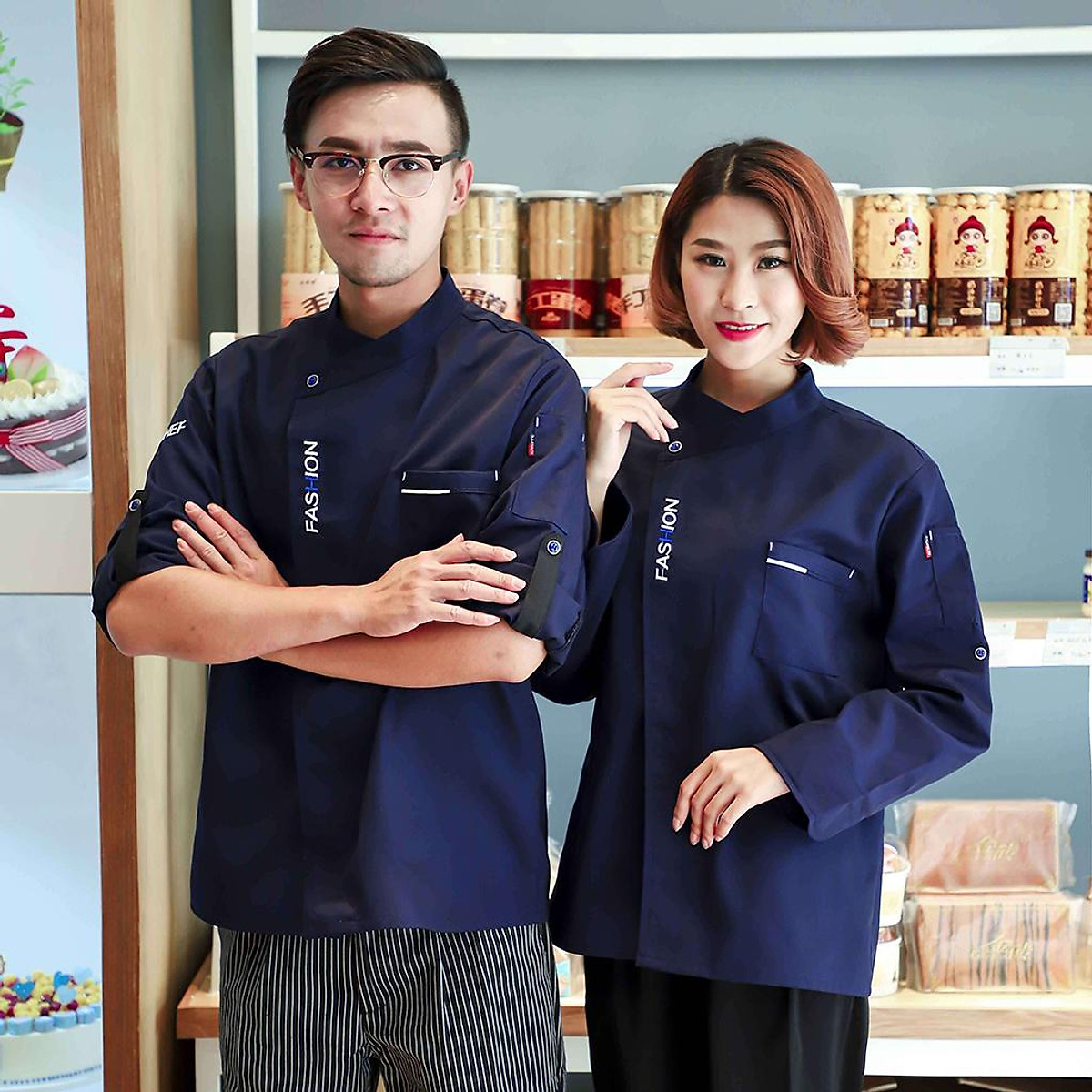 Fashion Chef Jacket Coat Kitchen Uniform Long Sleeves for Women Men 