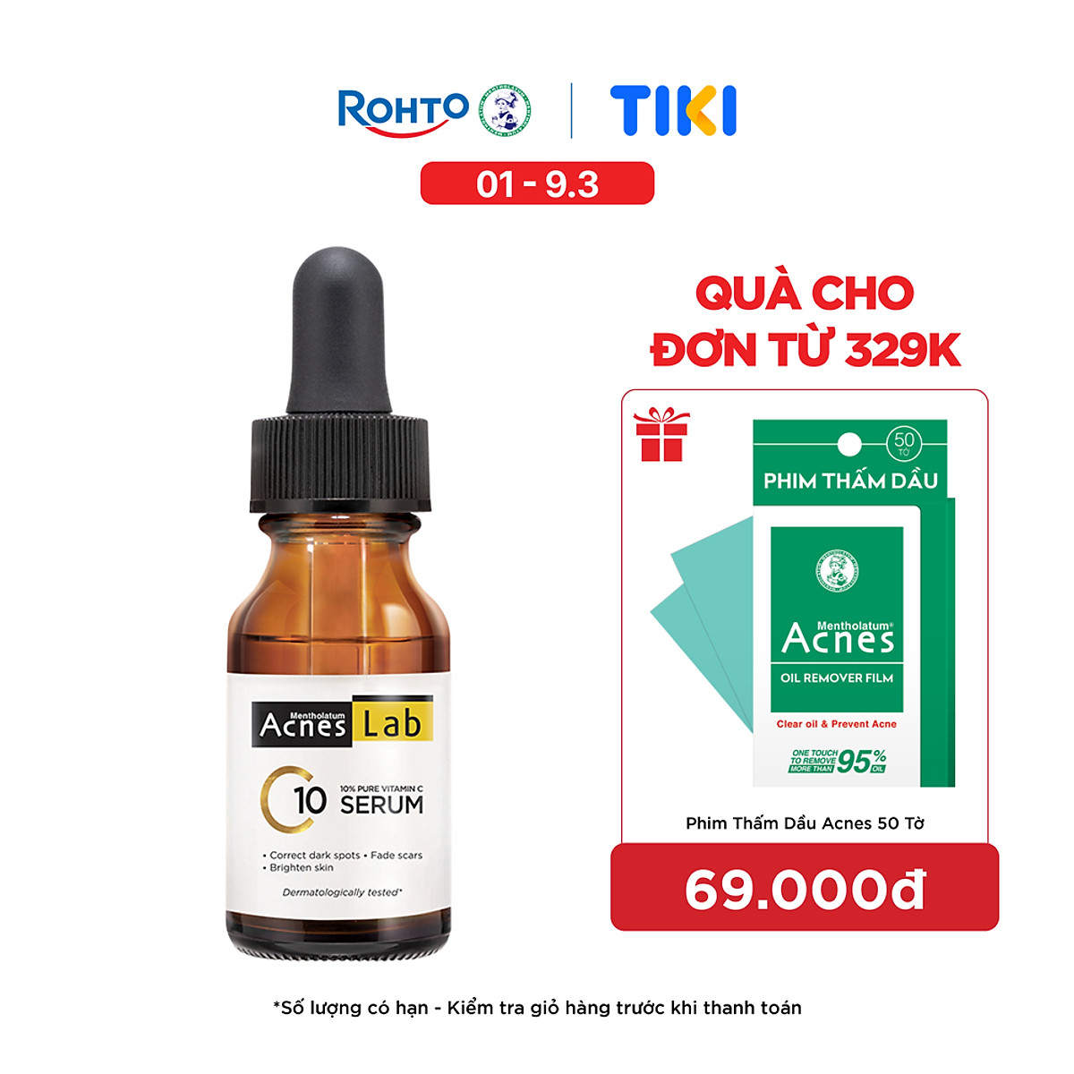 Seum VItamin C 10% dưỡng trắng mờ thâm sạm Acnes Lab C10 serum 15ml