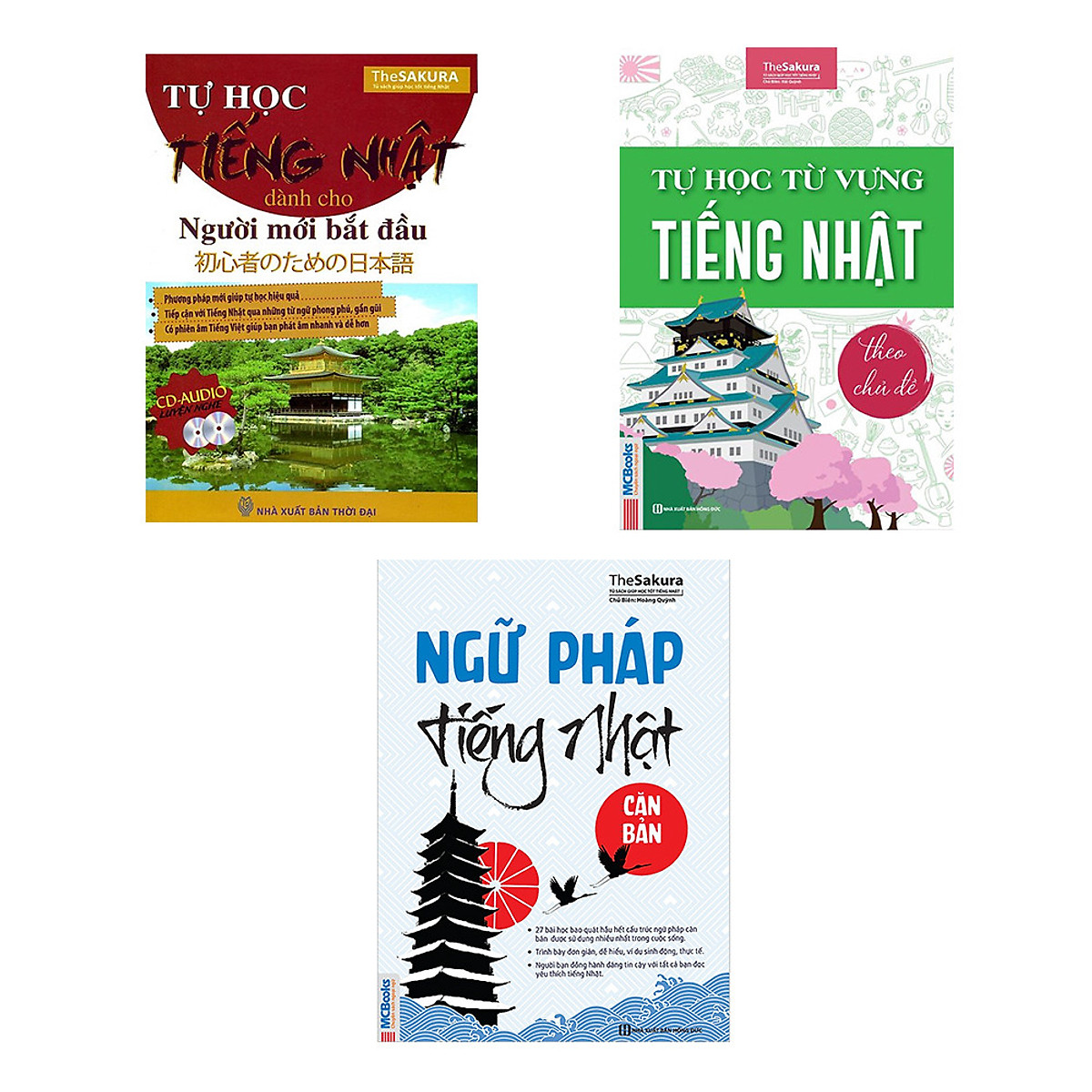 Combo Làm quen với tiếng Nhật( Tự học tiếng nhật dành cho người mới bắt đầu + Ngữ pháp tiếng Nhật căn bản + Tự học từ vựng tiếng Nhật theo chủ đề)