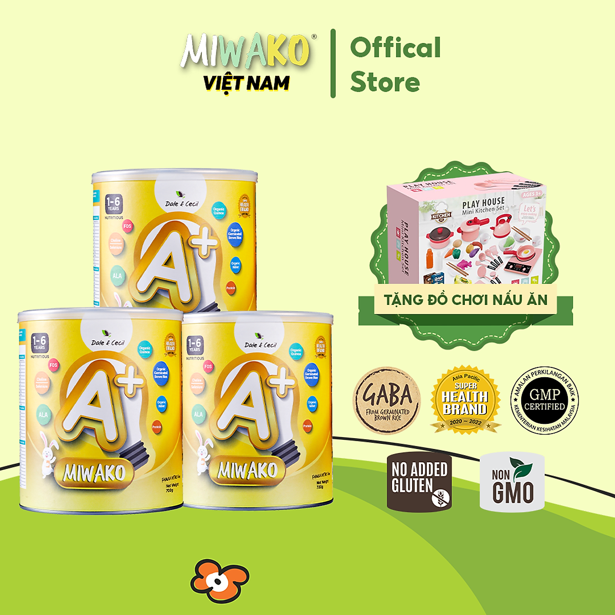 Sữa Miwako A+ Sữa Hạt Cho Bé Tăng Chiều Cao Ngủ Ngon Phát Triển Thông Minh, Sữa Không Đường 700g Vị Vani x3 Hộp - miwako