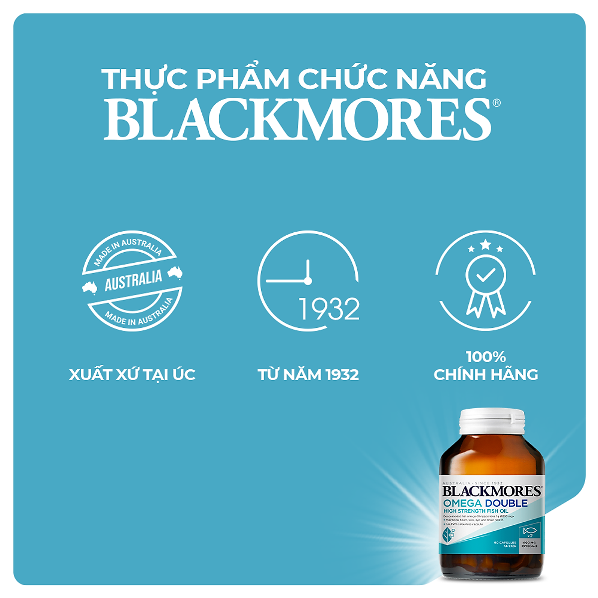 Viên Uống Dầu Cá Bổ Sung Omega Hỗ Trợ Cho Tim, Mắt và Da Blackmores Double Omega High Strength Lọ 90 Viên