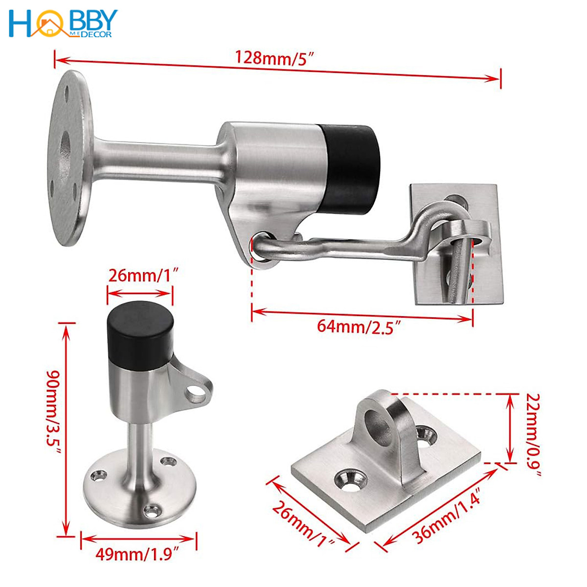 Đồ chặn cửa đệm cao su có móc giữ cửa inox 304 Hobby home decor CC10
