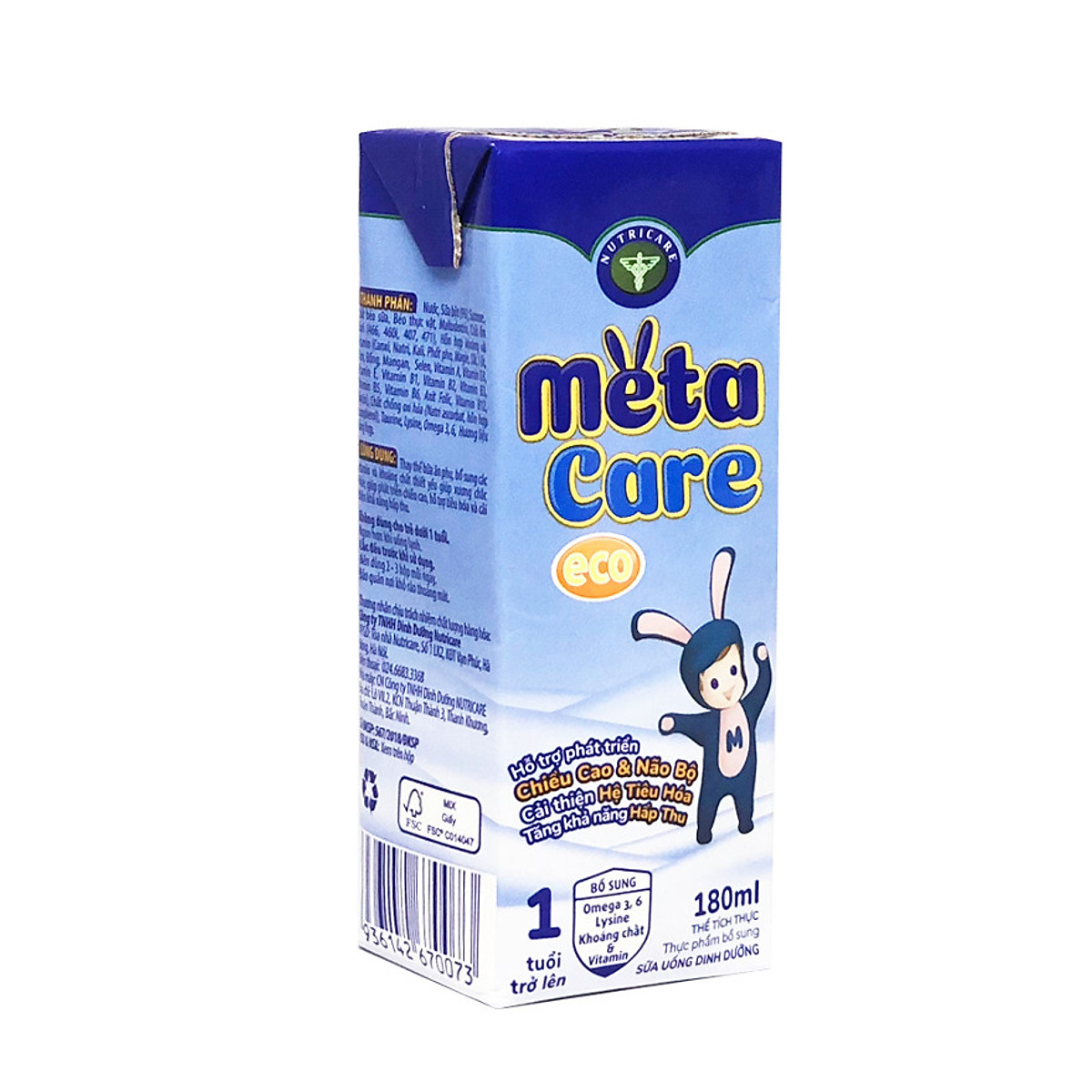 Thùng sữa nước Nutricare Metacare ECO - phát triển toàn diện cho trẻ từ 1 tuổi (180ml x 48 hộp)