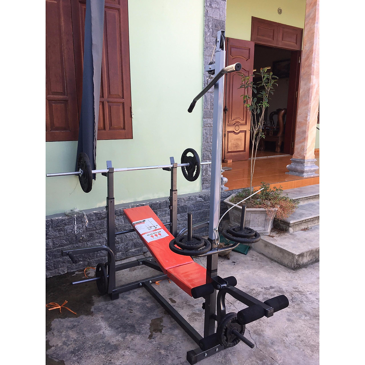 Giàn tạ đa năng 8210 Zasami kèm 50kg tạ gang , đòn tạ 1m5, 1 găng tay tập tạ ( Màu ngẫu nhiên )