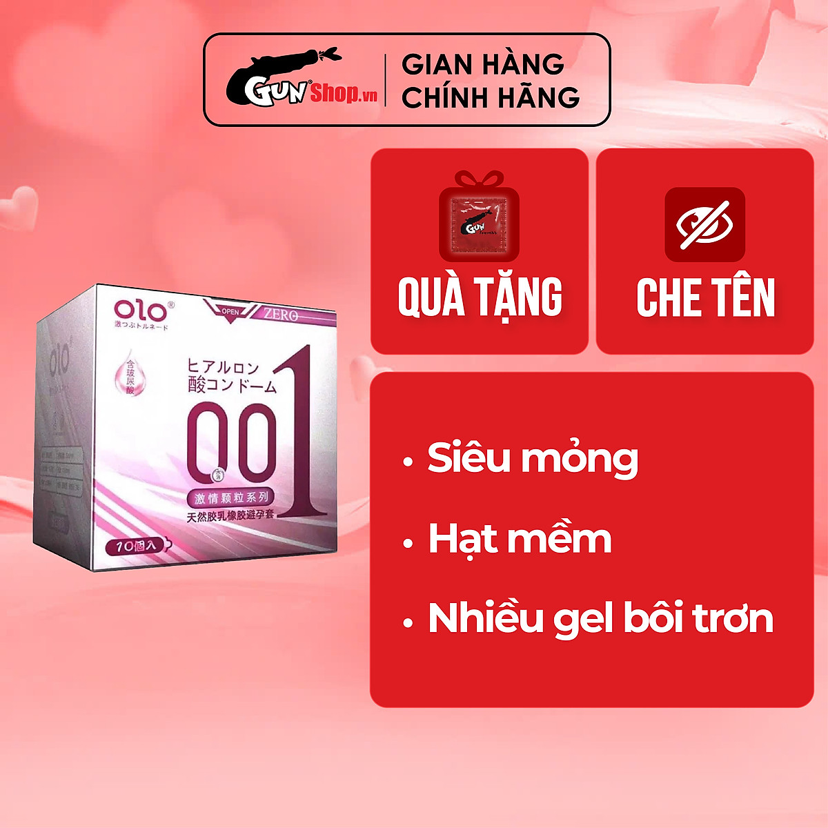 Bao cao su OLO 0.01 Zero Hồng - Siêu mỏng, có hạt, nhiều gel bôi trơn