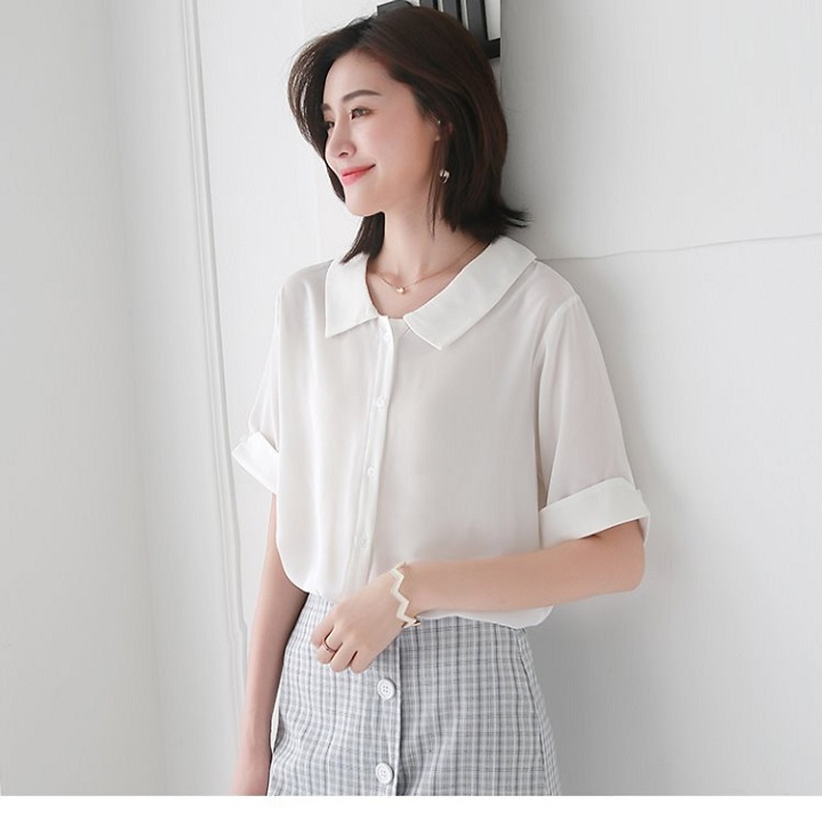 SƠ MI NỮ CARO CỔ LÁ SEN ĐÁNG YÊU Thời Trang Nữ #4 SƠ MI NỮ CARO CỔ LÁ SEN ĐÁNG YÊU Thời Trang Nữ