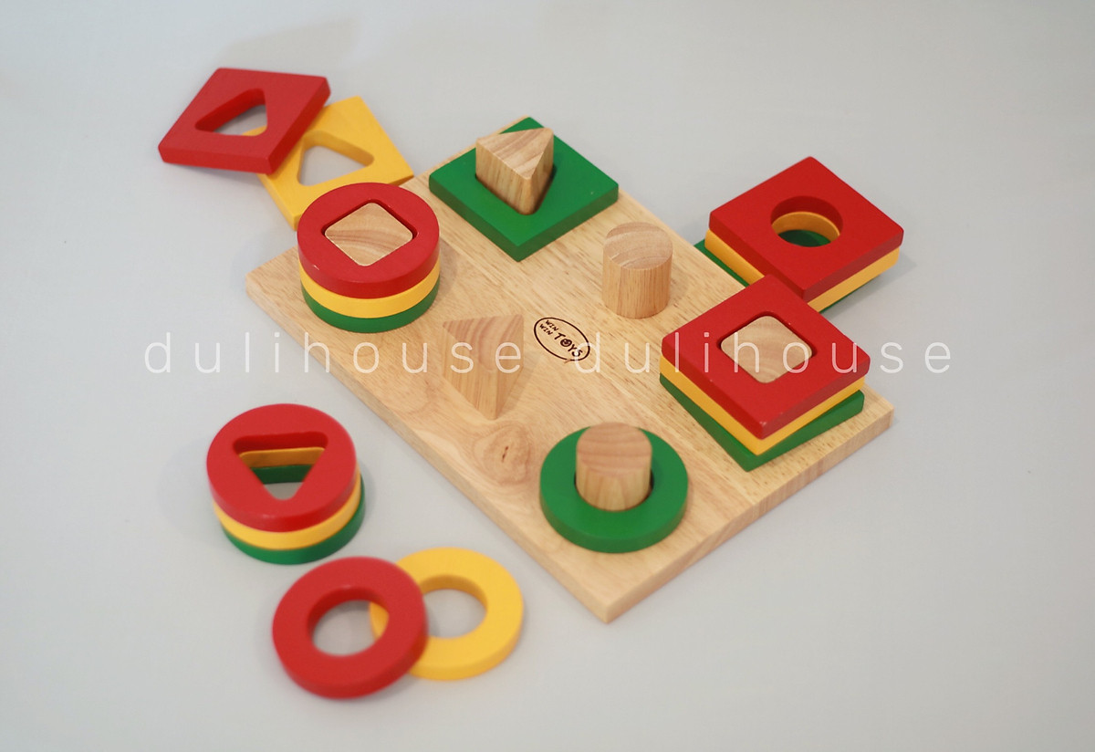 Đồ chơi gỗ bộ xếp 6 cọc, giúp bé phân biệt màu sắc, học cách so
