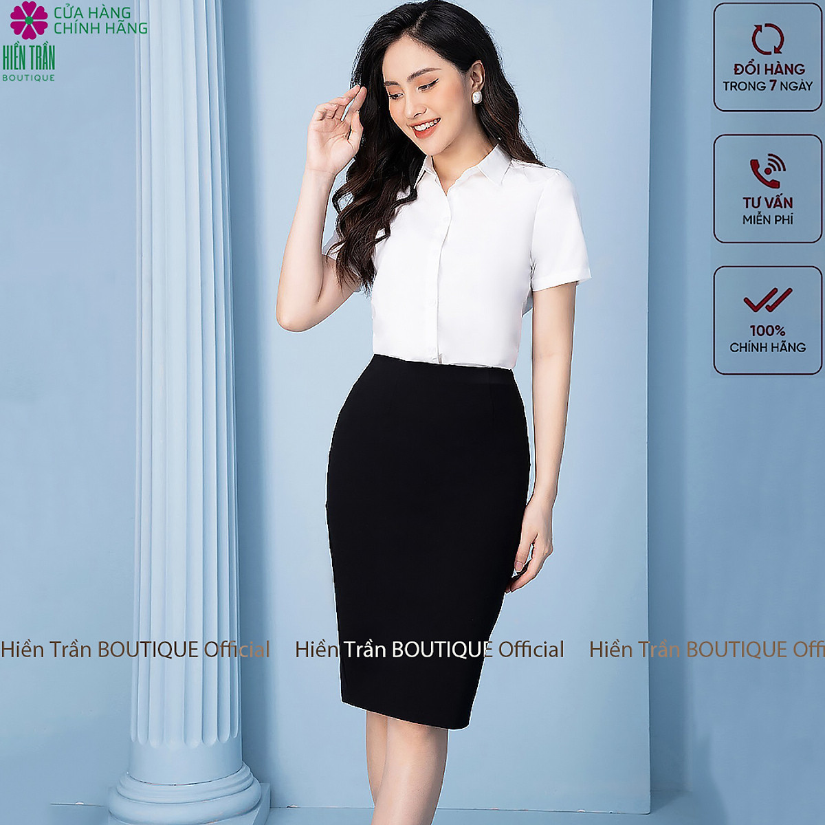 Áo sơ mi ngắn tay nữ Hiền Trần BOUTIQUE, chất vải cao cấp, áo sơ mi cộc tay công sở, dáng suông, form chuẩn, mặc tôn dáng