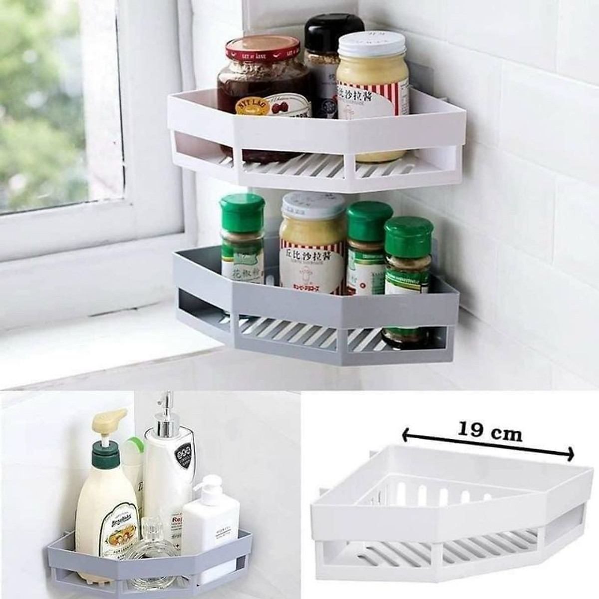 Kệ Góc Tam Giác Nhựa Dán Góc Tường Đa Năng Cho Bếp & Nhà Tắm Màu Ngẫu Nhiên