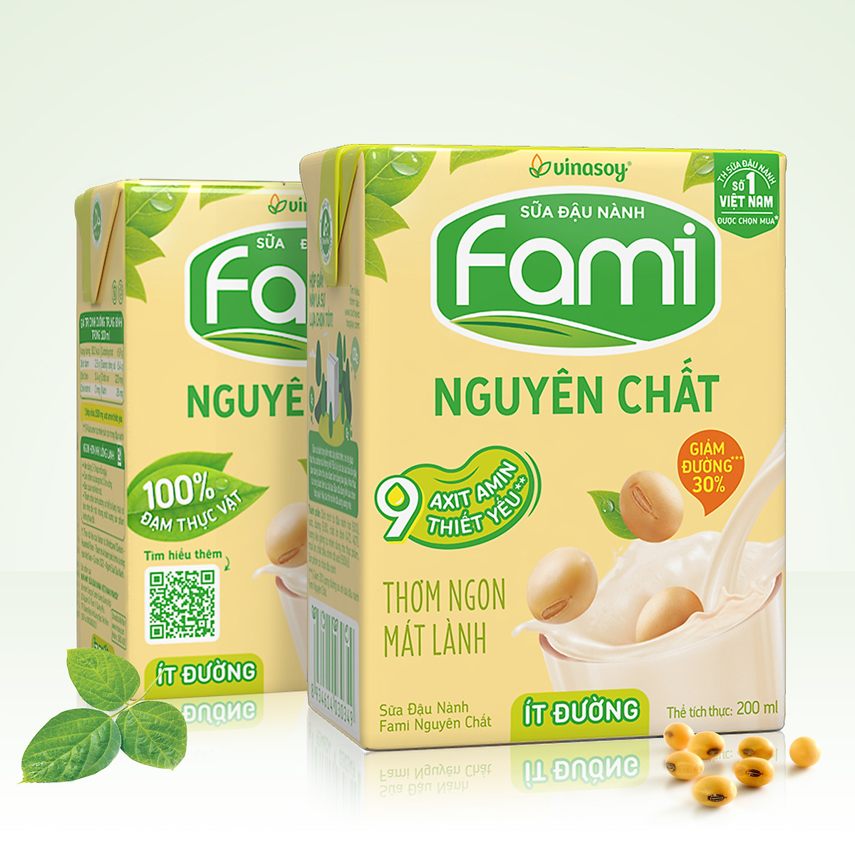 Thùng Sữa đậu nành Fami Nguyên Chất ít đường (200ml x 36 Hộp)