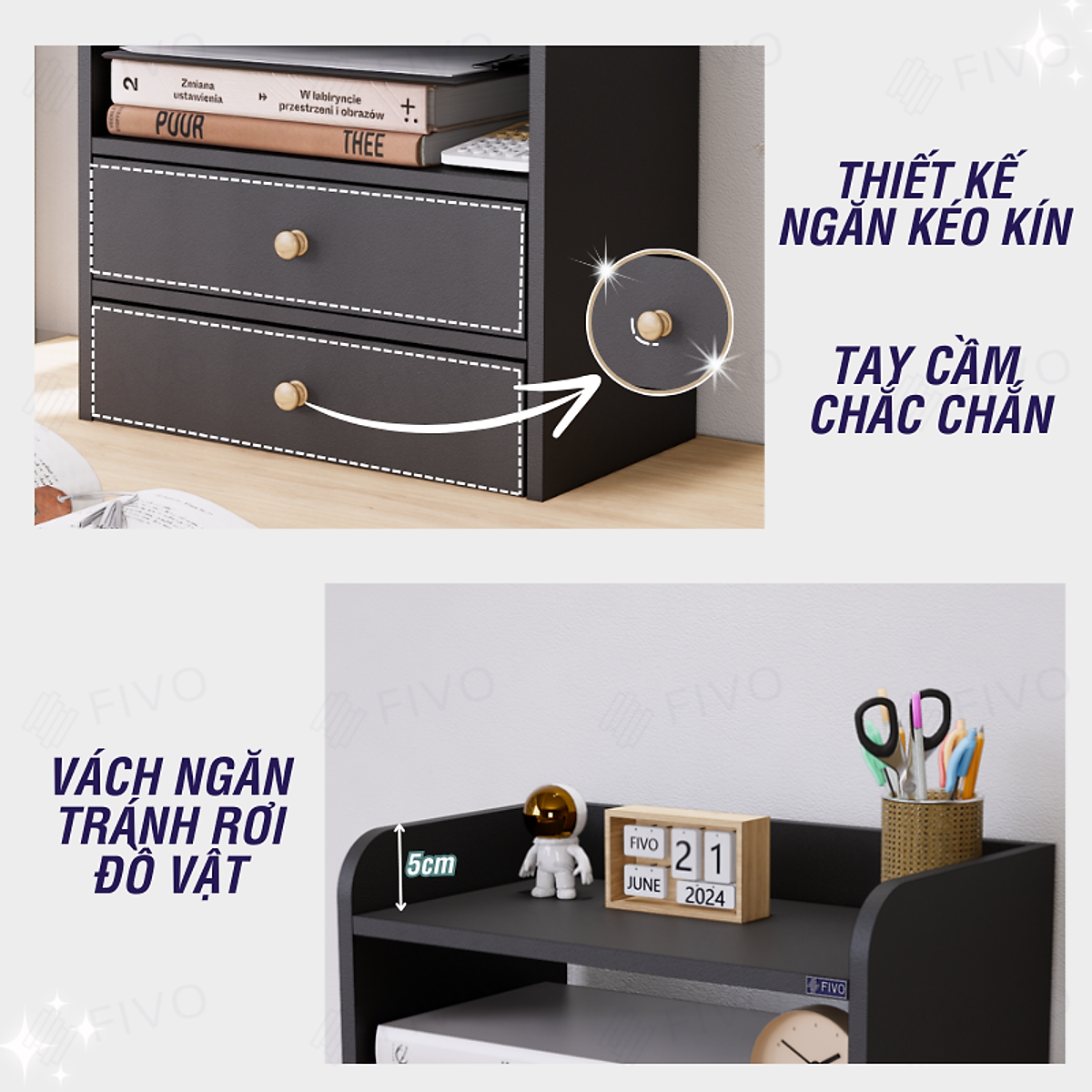 Kệ Sách Gỗ Mini Để Bàn FIVO FB27 Đa Năng, Dễ Lắp Ráp, Tiết Kiệm Không Gian, Gọn Gàng Góc Học Tập Và Làm Việc
