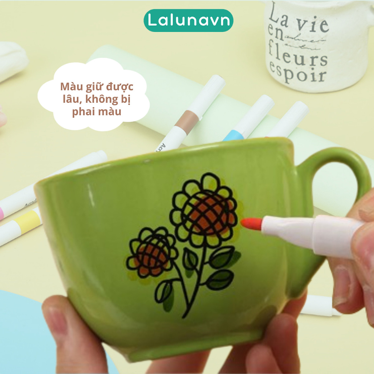 Bút Màu Acrylic Marker sơn đánh dấu Lalunavn nhiều mực hơn 50% bộ 12/24/36/48/60m hộp nhựa xách tiện dụng B196