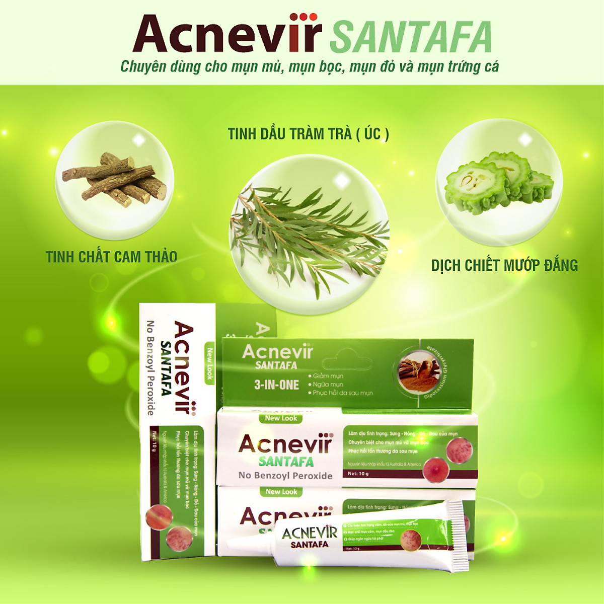 Kem Hỗ Trợ Giảm Mụn Mủ Mụn Viêm Mụn Bọc Acnevir Santafa xanh ( Tuýp 10gr )