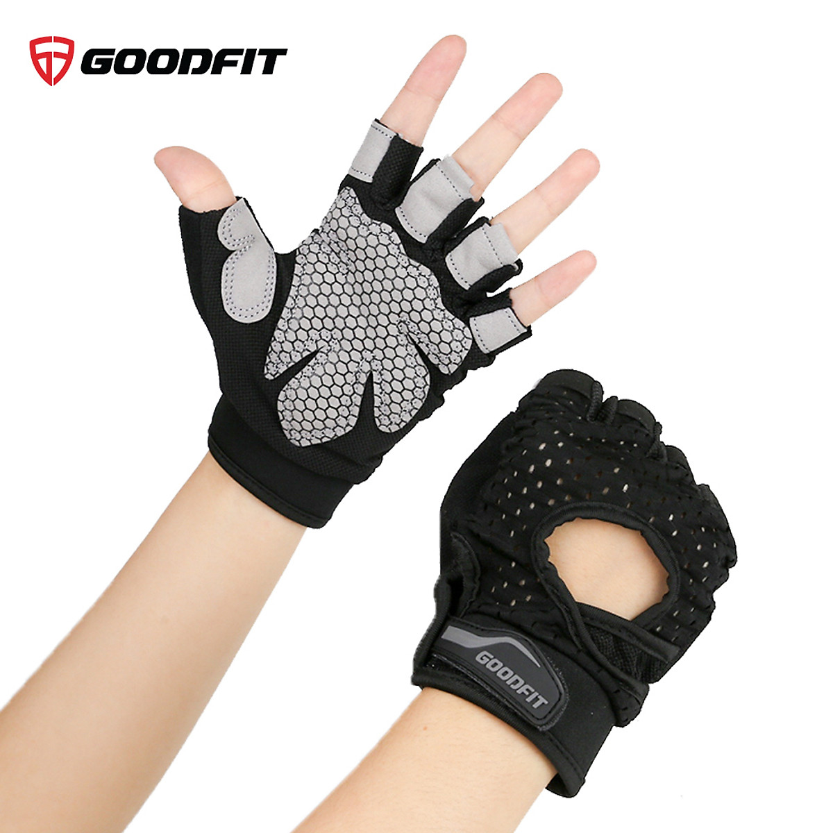 Bao tay tập gym, găng tay hở ngón tập xà đơn nam nữ GoodFit đệm silicone chống trượt, mỏng nhẹ thoáng khí GF203G