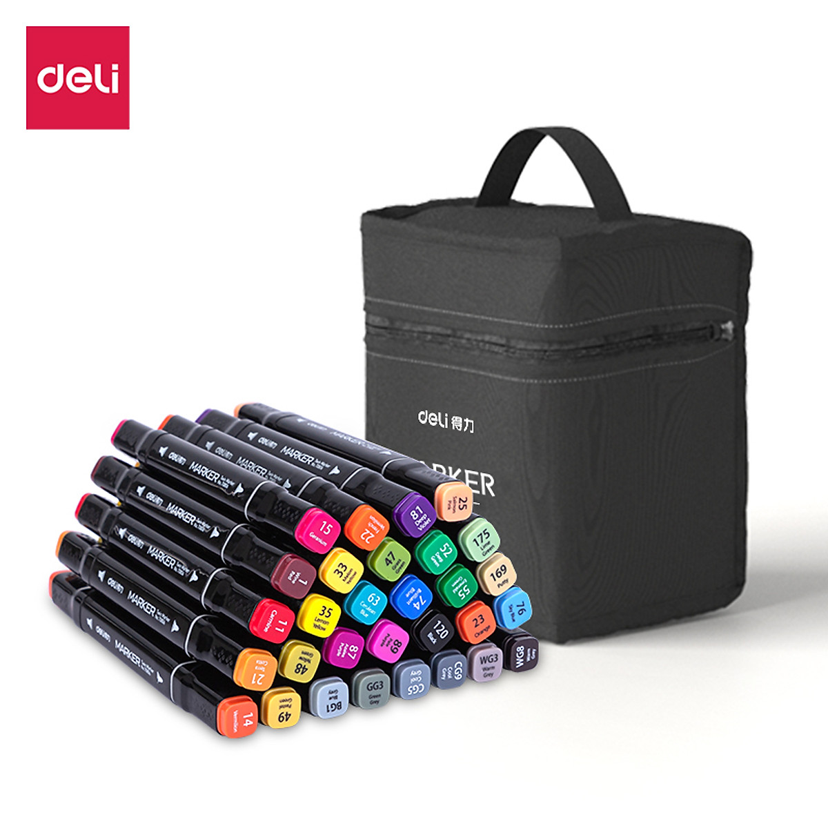 Bút màu marker chuyên nghiệp Deli -kèm túi vải - 30/40/60/80 Màu - 70806