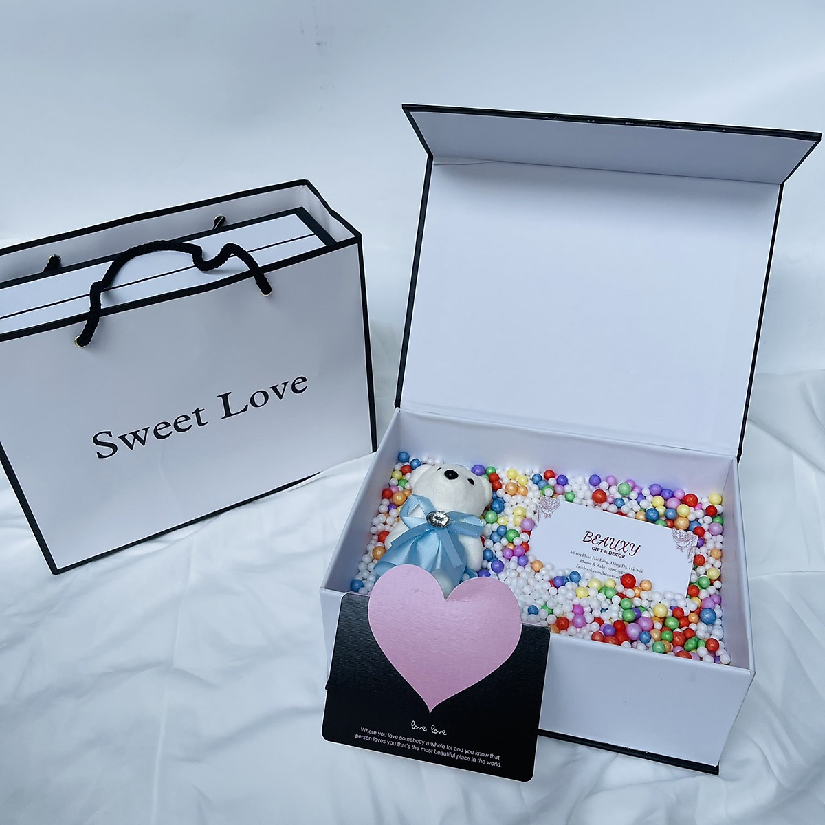 Combo Hộp Quà Sweetlove Kèm Hạt Xốp Hoa Sáp Hộp Quà Bất Ngờ Tặng Sinh Nhật