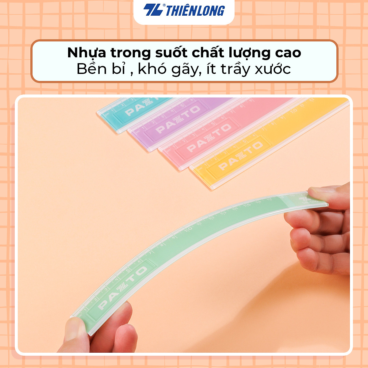 Thước nhựa thẳng màu Pastel dài 20 cm Thiên Long Pazto SR-010 - Màu ngẫu nhiên