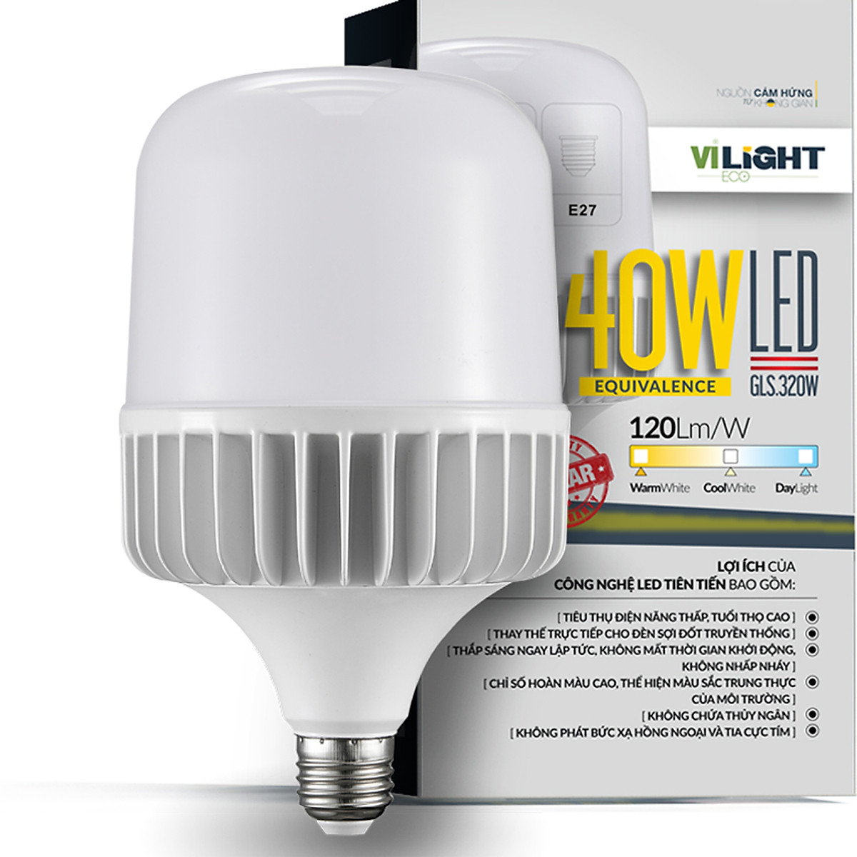 Bóng đèn LED Bulb 40W Vi-Light thân nhôm ánh sáng trắng - Bóng đèn