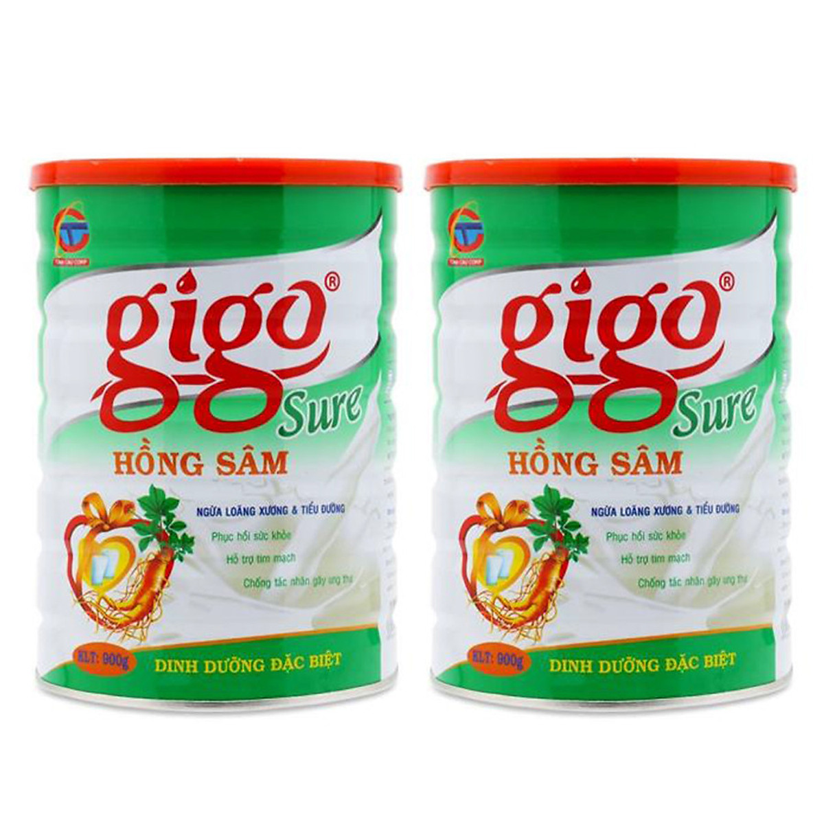 Combo 2 hộp Sữa Bột Gigo Sure Hồng Sâm 900g - ngừa loãng xương, xơ vữa động mạch và tiểu đường (JISENG)