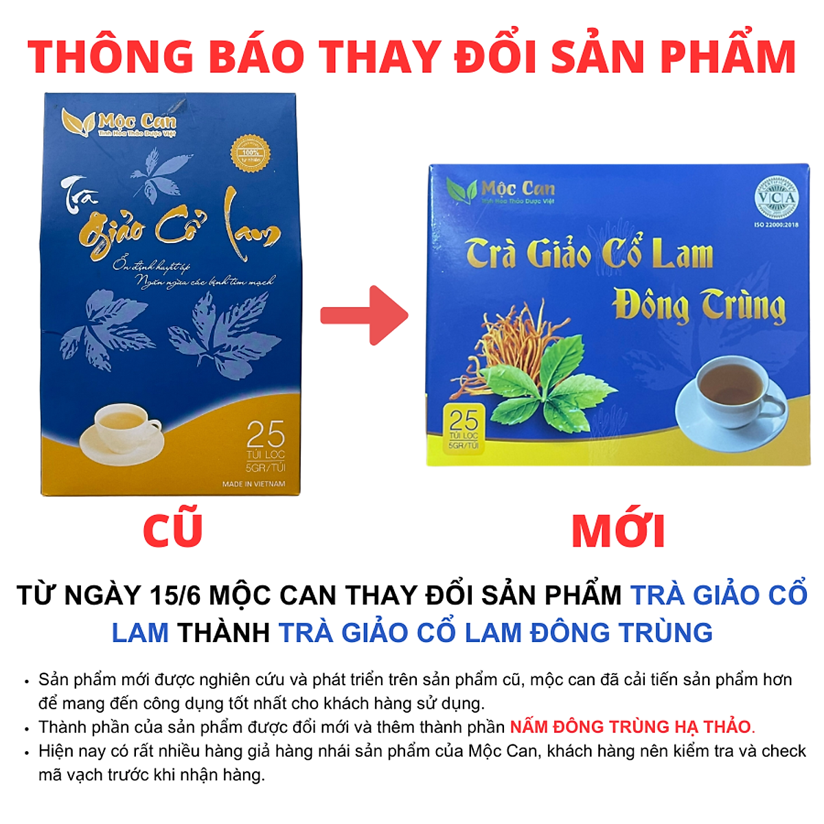 Trà giảo cổ lam mộc can túi lọc Mộc Can ổn định huyết áp, giảm mỡ máu hỗ trợ ngăn ngừa xơ vữa mạch máu gói 25 túi