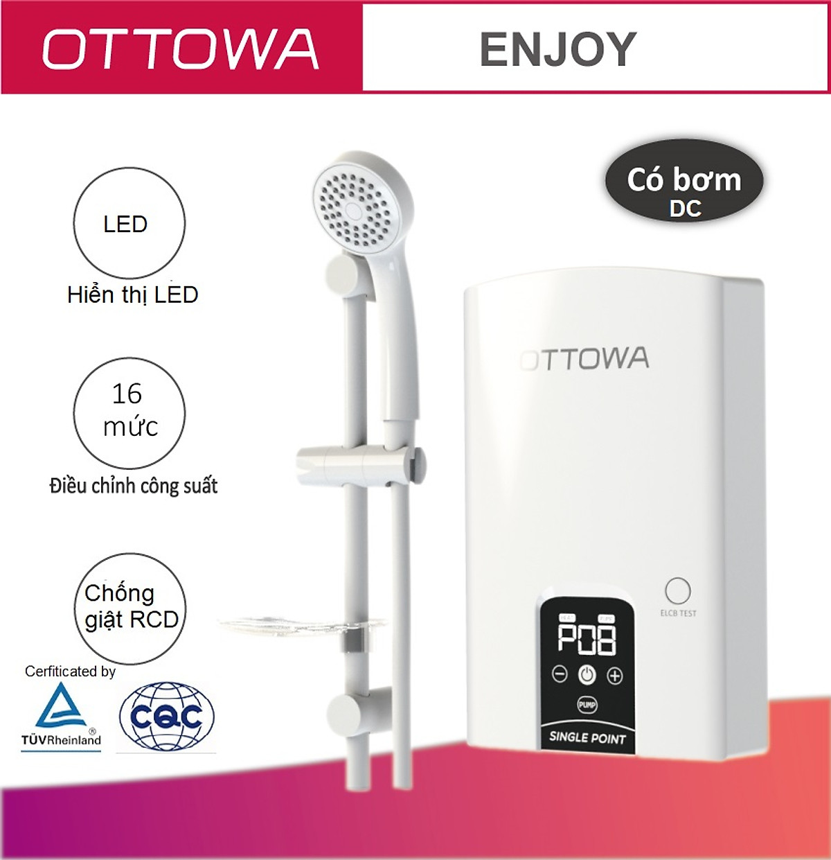 Máy tắm nước nóng OTTOWA TE45P01 - Hàng chính hãng - Có bơm