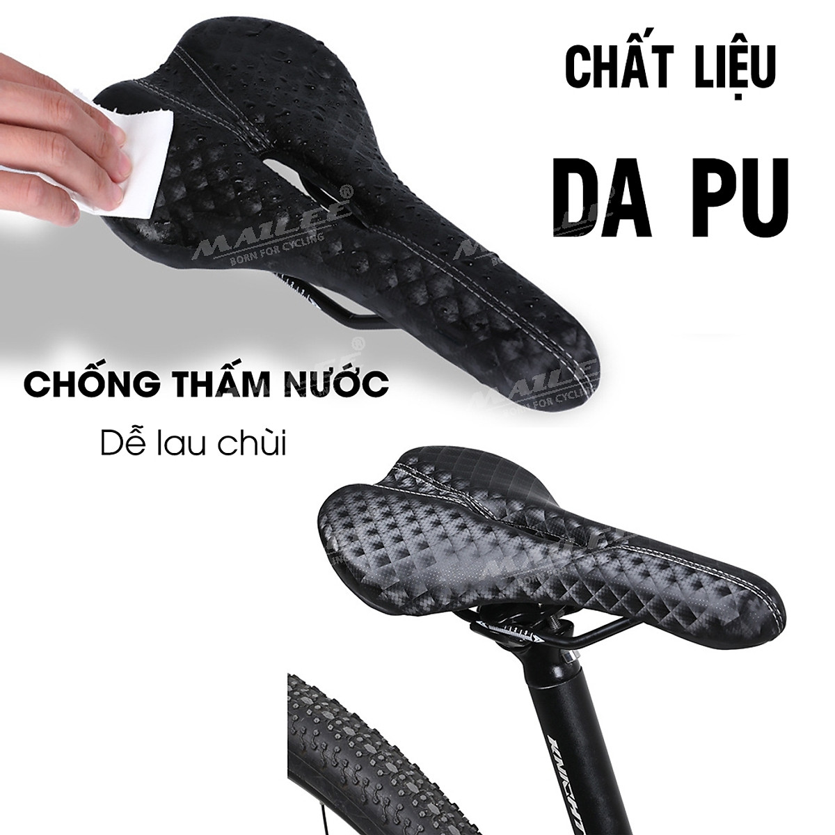 Đệm yên xe đạp đường trường touring BSH-01 chống thấm nước và chống trượt, da PU, kích thước 28 x 14 cm - Mai Lee