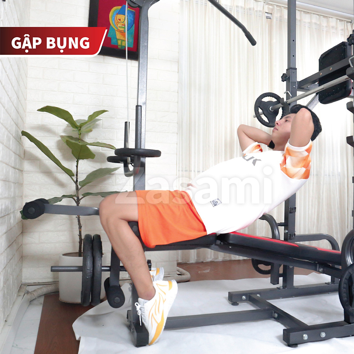 Giàn tạ đa năng kết hợp xà đơn xà kép Zasami 8211 - Kèm 54kg tạ gang , đòn tạ 1m5, 1 găng tay tập tạ