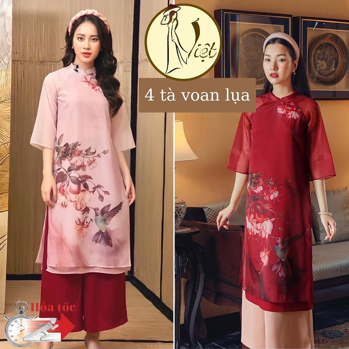 Mua Áo Dài Cách Tân Nữ Tết 4 Tà Tơ Ánh Màu Đỏ Và Hồng | Tiki