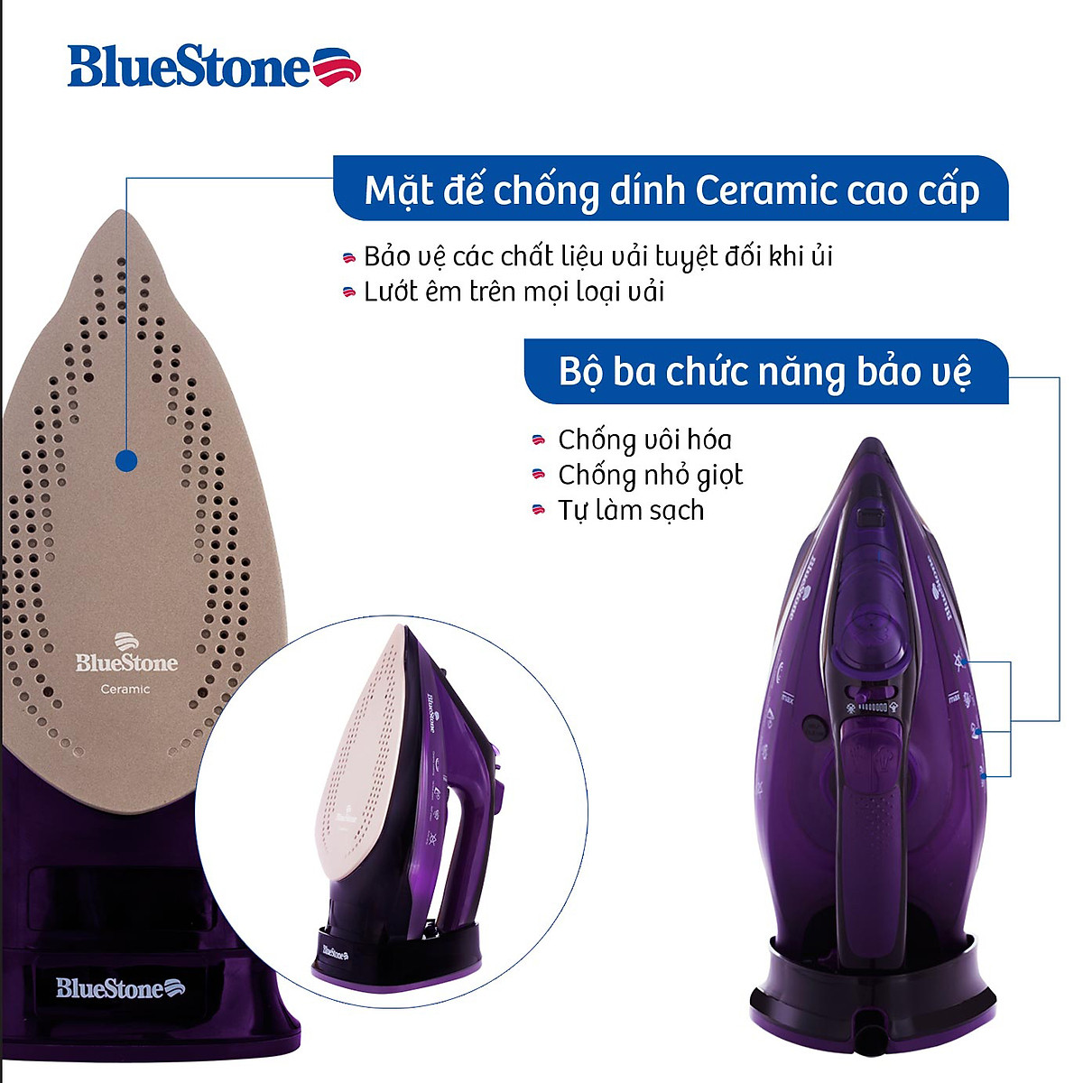 Bàn Ủi Hơi Nước không dây Bluestone SIB-3854 (2400W) - Hàng chính hãng