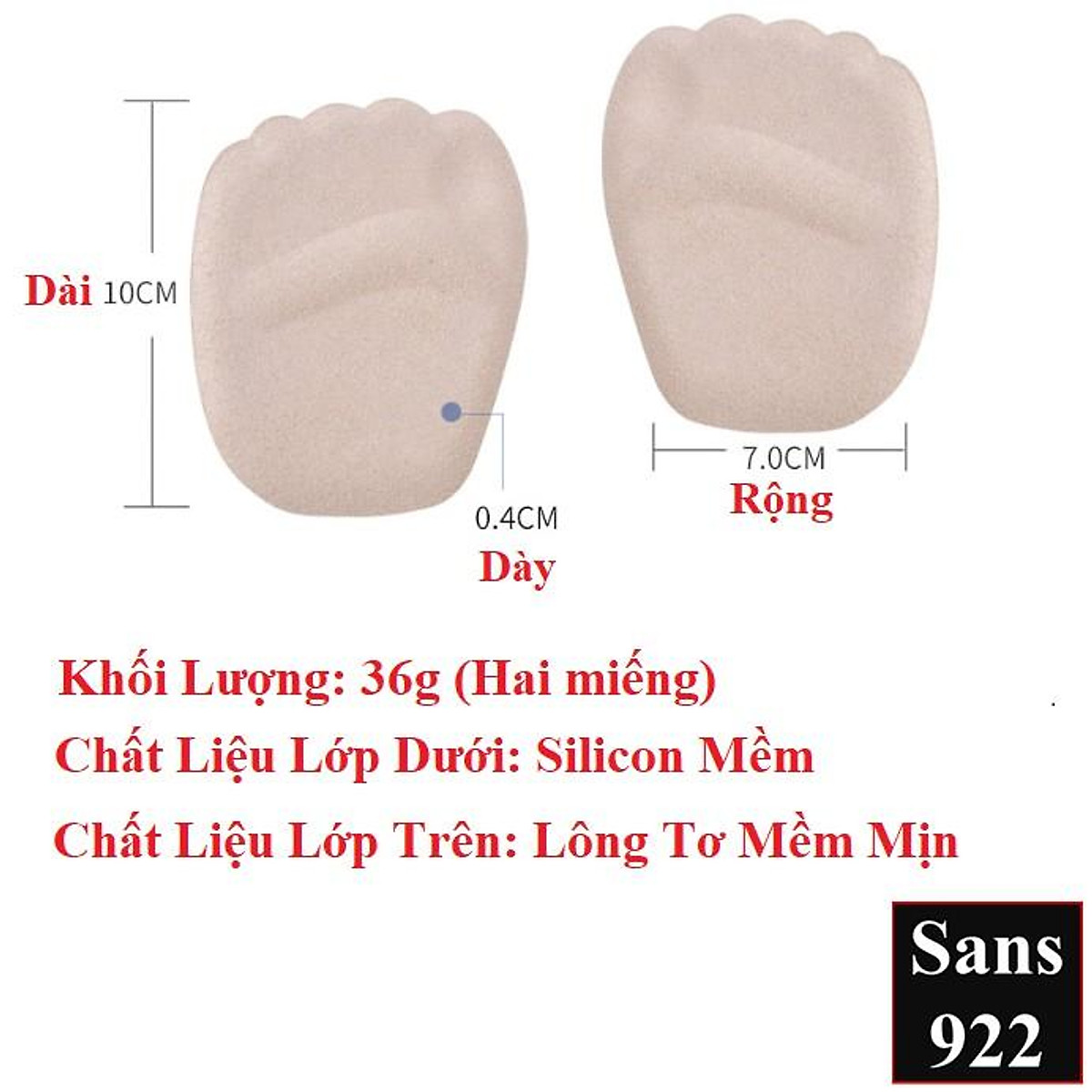 Cặp Miếng Lót Mũi Giày Êm Chân 4D Sans922