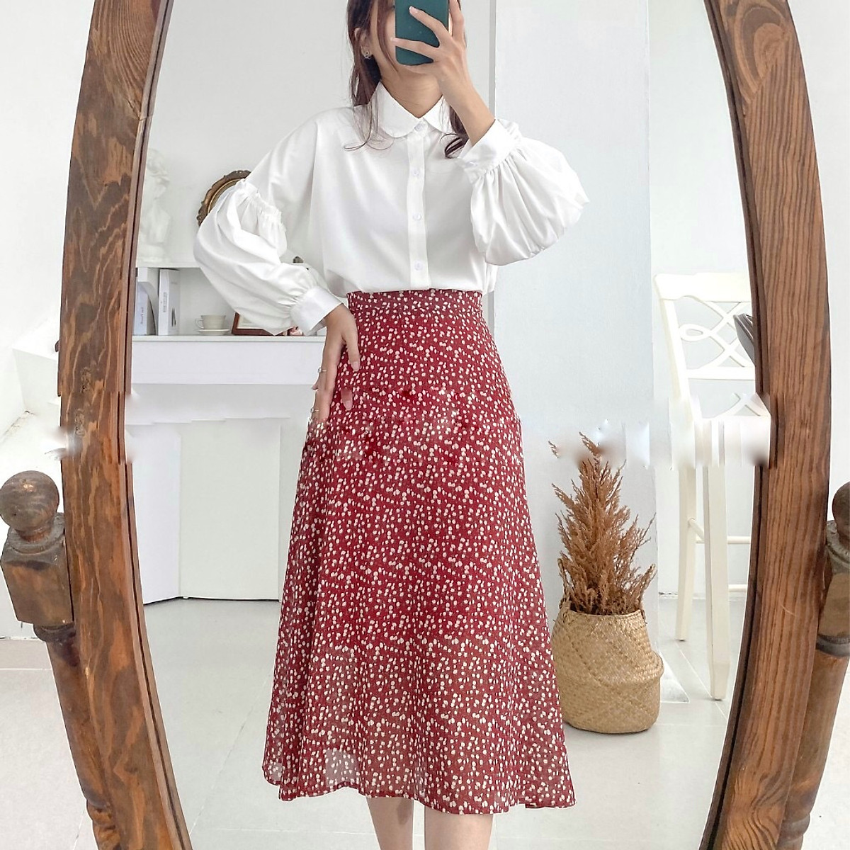 Phối đồ với váy hoa nhí  tuyệt chiêu ngắn kiểu vintage hàn quốc