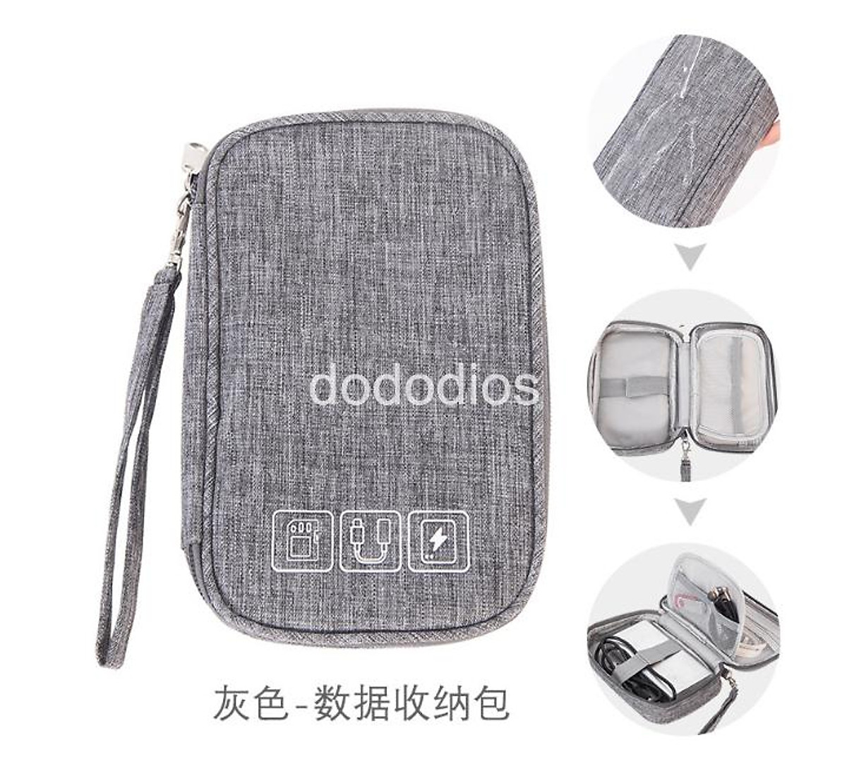 Túi đựng phụ kiện công nghệ đựng pin sạc dự phòng, điện thoại, cáp sạc usb, tai nghe có quai cầm, [Loại cao cấp - Màu Đen] Túi Đựng Phụ Kiện Công Nghệ Có Quai Cầm, Chống Nước - Hàng Chính Hãng dododios