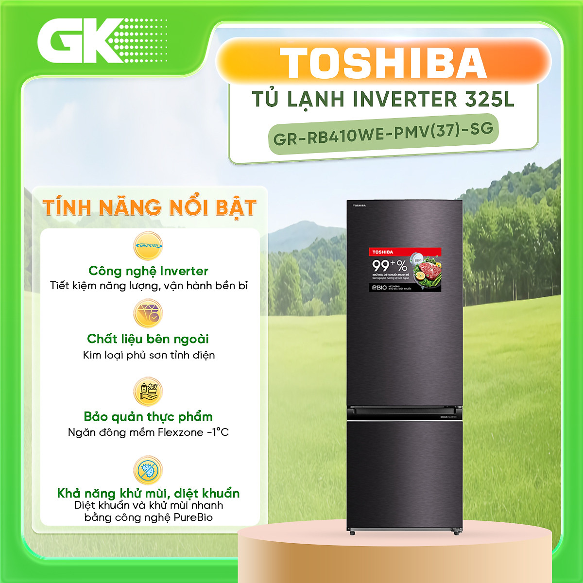 Tủ lạnh Toshiba Inverter 325 lít GR-RB410WE-PMV(37)-SG - Chỉ giao HCM