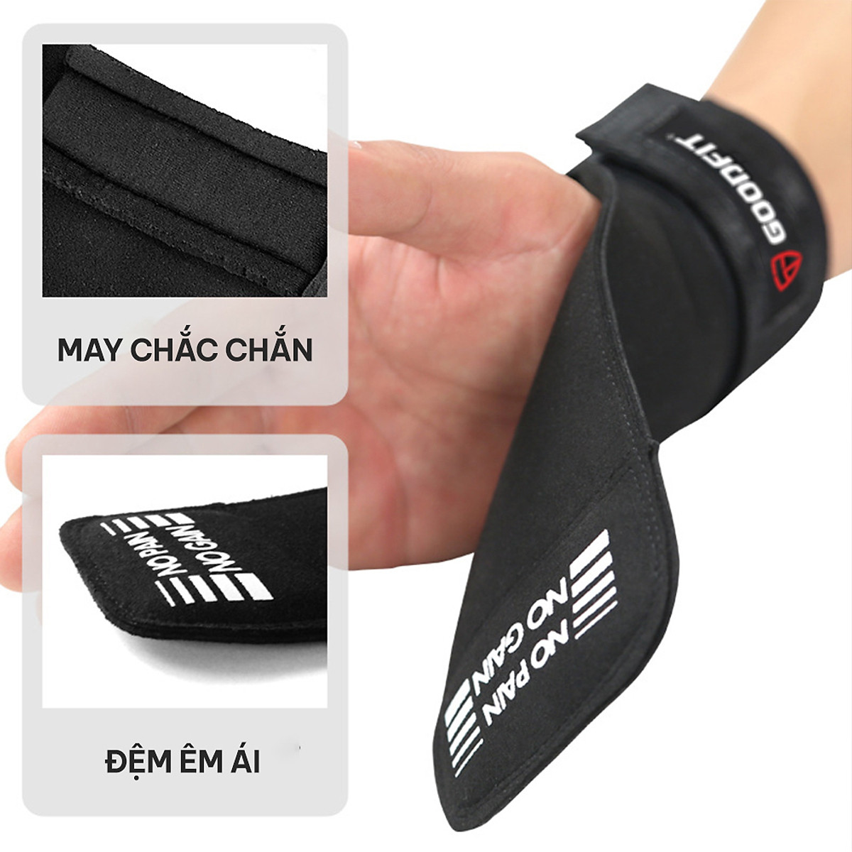 Găng tay tập Gym Lifting bảo vệ lòng bàn tay, có quấn bảo vệ cổ tay GoodFit GF208G