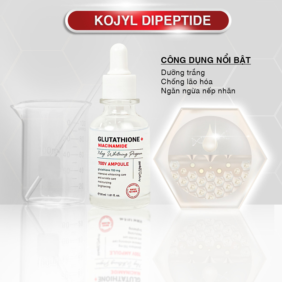 Tinh Chất Truyền Trắng Angel's Liquid Glutathione + Niacinamide 700 V-Ampoule 30ml